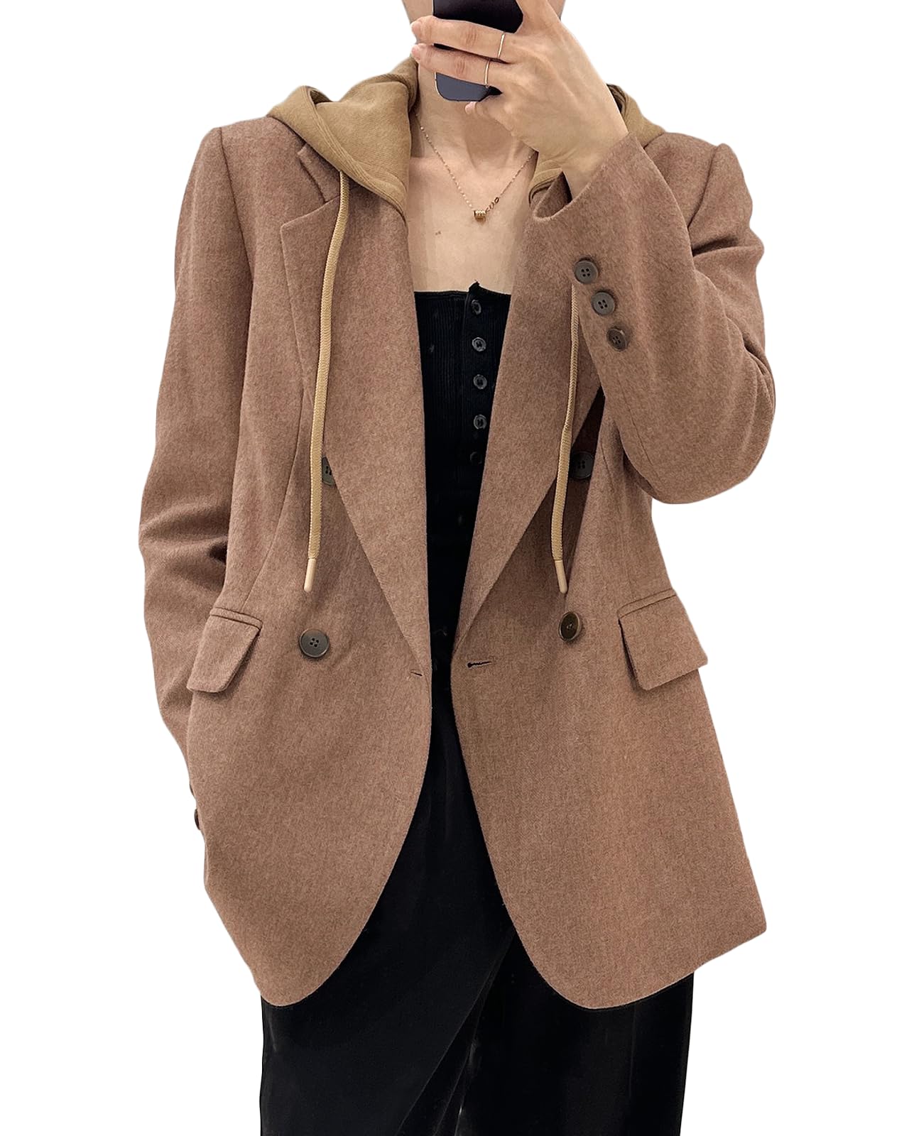 Mina – veste blazer surdimensionnée pour femmes, à capuche, nouvelle collection 2024, quatre saisons, grande taille, décontractée, ouverte sur le devant, costume de travail (XS-XXL) 