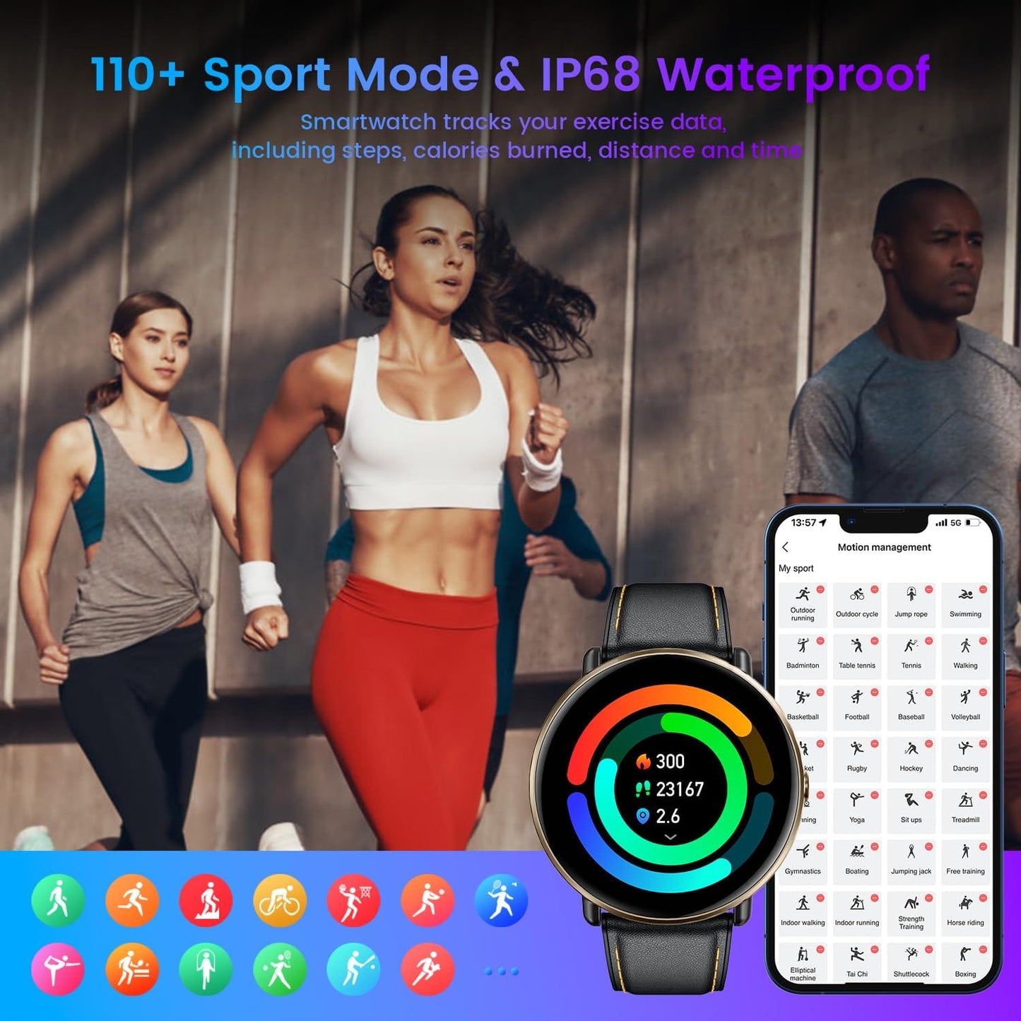 Smartwatch for Men Women Android iOS Phones: Smart Watches Fitness Tracker with 1.43" AMOLED Touchscreen Waterproof Blood Pressure Heart Rate Digital Automatic Step Sport Timer Alarm Pedometer Monitor