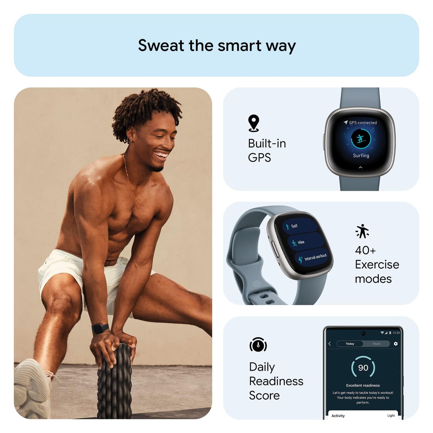 Fitbit Versa 4 Fitness Smartwatch with Daily Readiness, GPS, 24/7 Heart Rate, 40+ Exercise Modes, Sleep Tracking and more, Pink Sand/Copper Rose, One Size (S & L Bands Included)