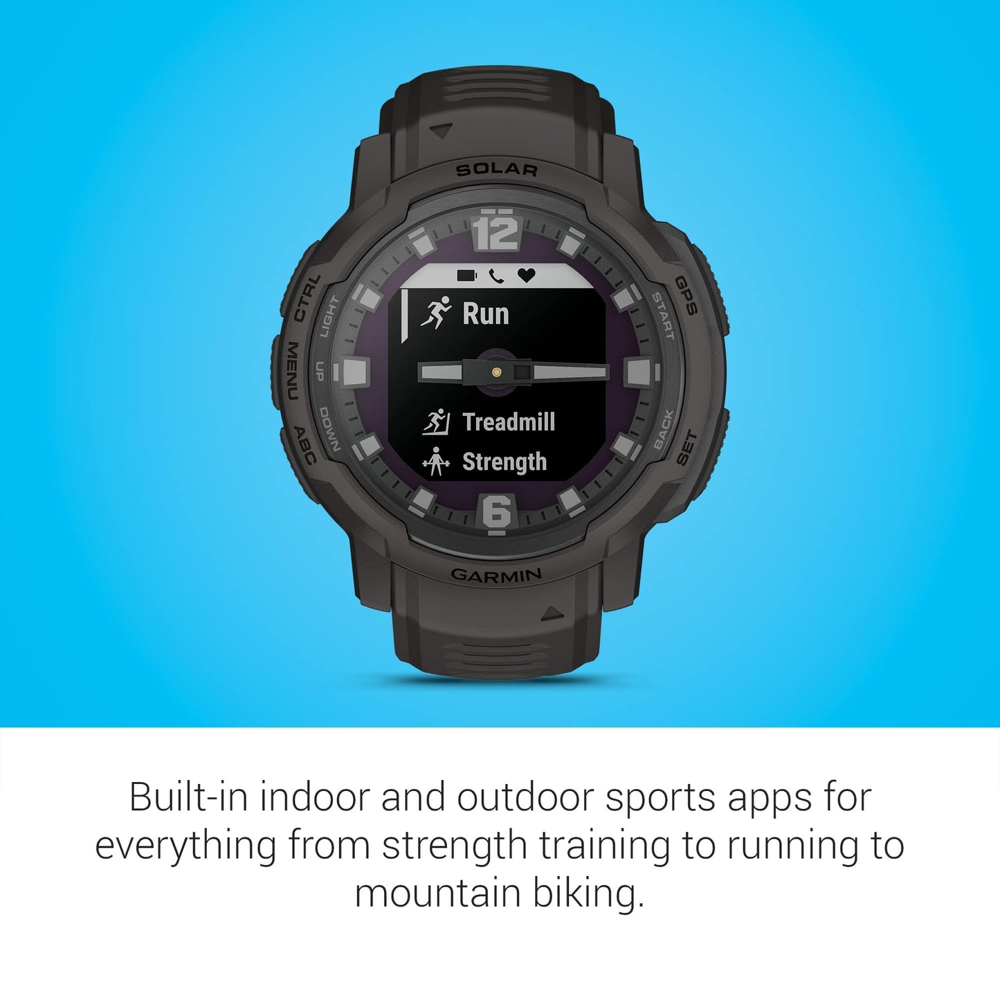 Garmin Instinct Crossover Solar, Rugged Hybrid Smartwatch with Solar Charging Capabilities, Analog Hands and Digital Display, Graphite, Adjustable