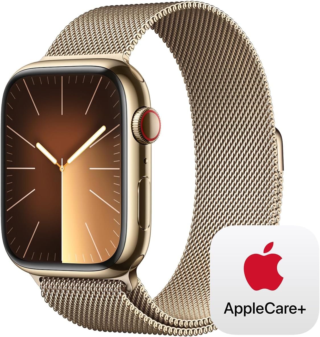 Apple Watch Series 9 [GPS + Cellular 45 mm] Smartwatch con caja de acero inoxidable dorada y correa milanesa dorada. Monitor de actividad física, aplicaciones de ECG y oxígeno en sangre, pantalla Retina siempre activa 