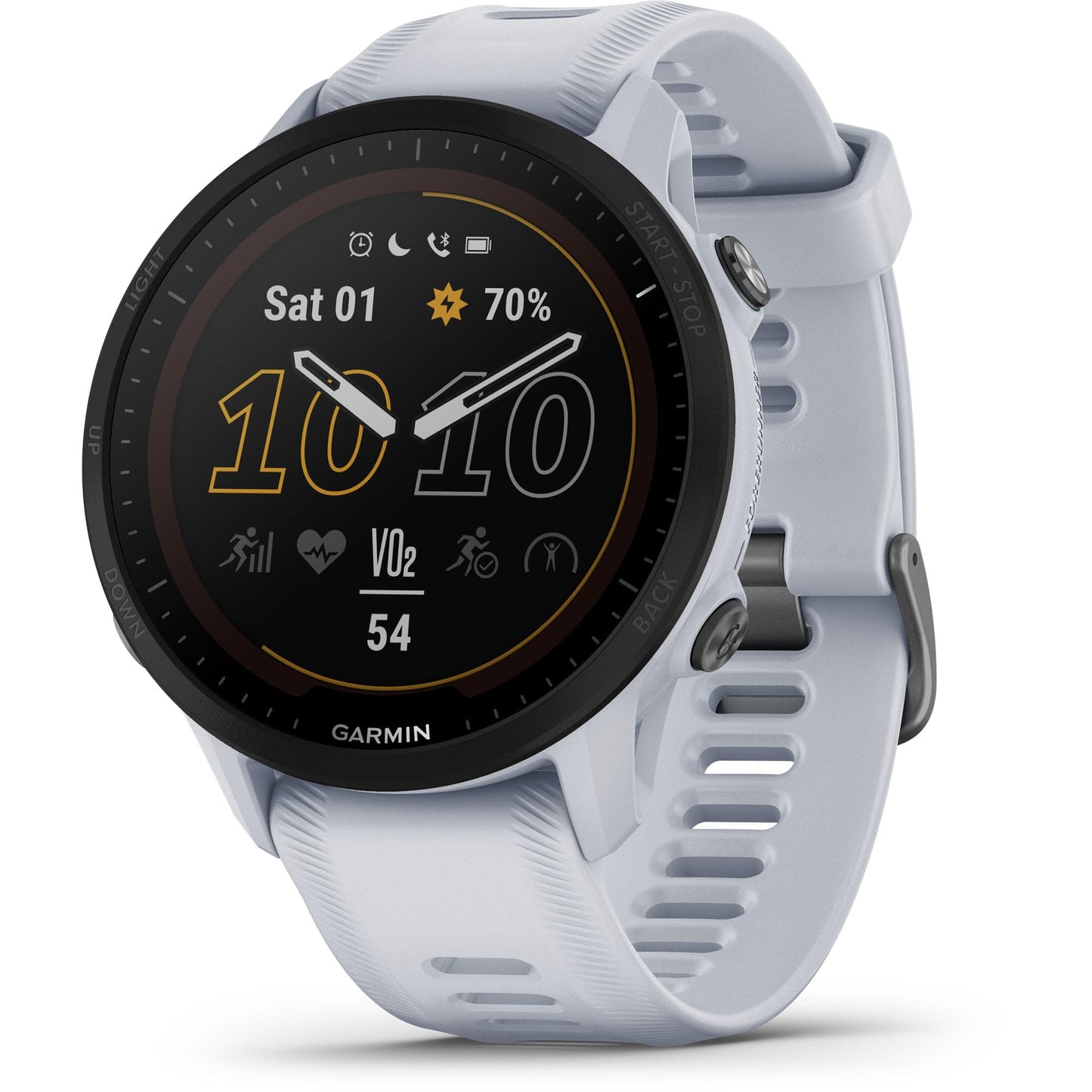 Garmin Forerunner® 955 Solar, reloj inteligente para correr con GPS y capacidad de carga solar, adaptado a triatletas, batería de larga duración, Whitestone 