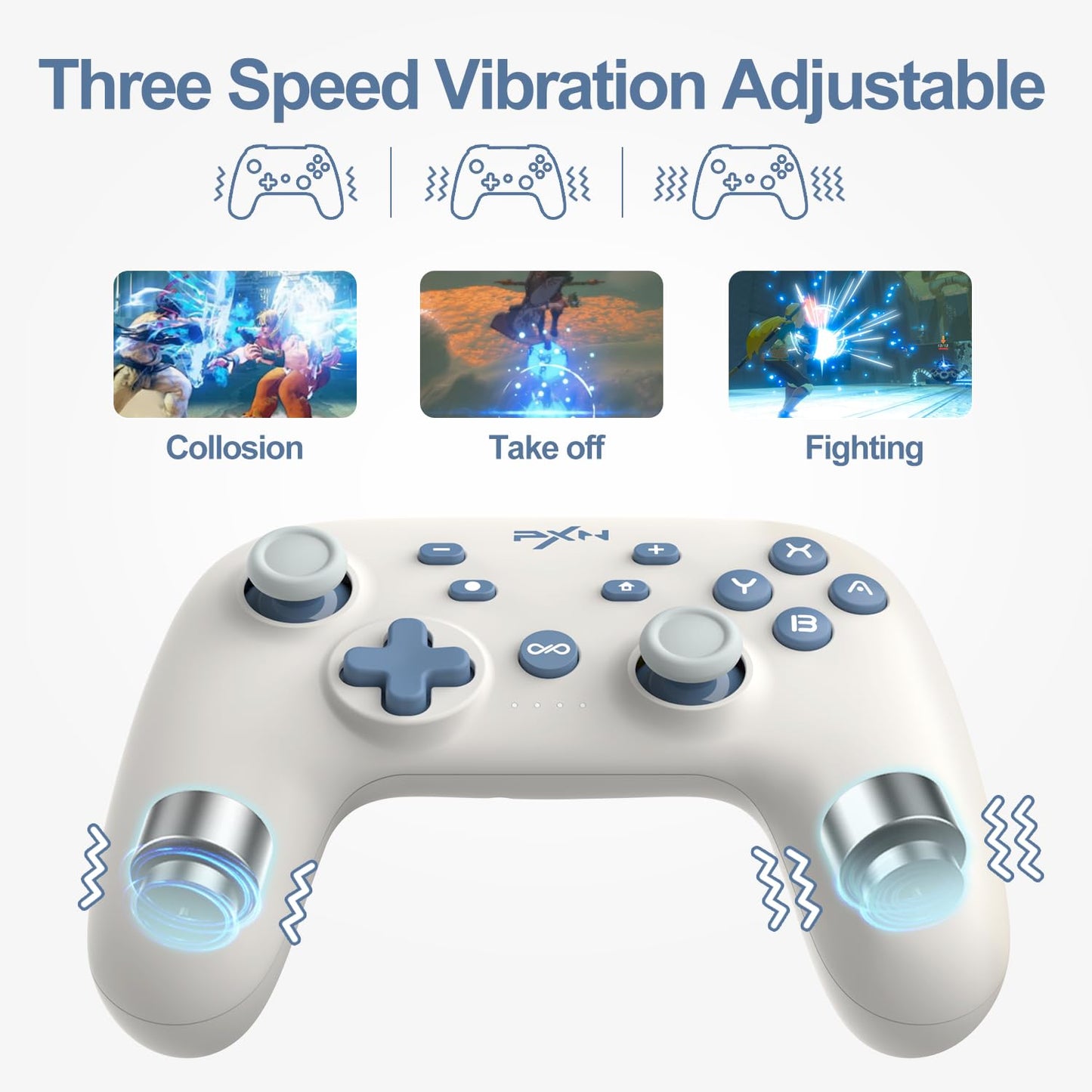 PXN P50H Wireless Switch Pro Controller, Dual Shock Gamepad Joystick Support NFC Turbo, Macro, Gyro Axis, Wake-Up, Hall Effect Joysticks, pour Switch/Lite/OLED/iOS (16 versions uniquement) / PC (Blanc) 