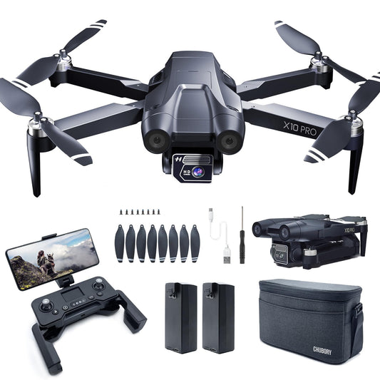 CHUBORY X10 Drone GPS con cámara para adultos 4K UHD, 60 minutos de tiempo de vuelo largo, rango de control largo de 3280 pies, retorno automático, sígueme, motor sin escobillas, cuadricóptero RC 5G FPV para principiantes (&lt;0.55bl) 