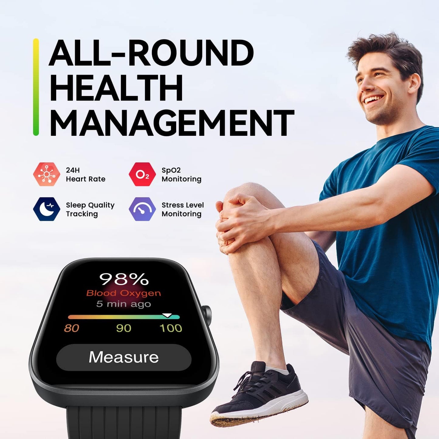 Reloj inteligente Amazfit Bip 5, GPS, llamadas Bluetooth, batería de 10 días, pantalla ultragrande, seguimiento de pasos, monitorización de frecuencia cardíaca y VO2 máx., monitorización de sueño y salud, Alexa integrada, aplicación AI Fitness (negro) 