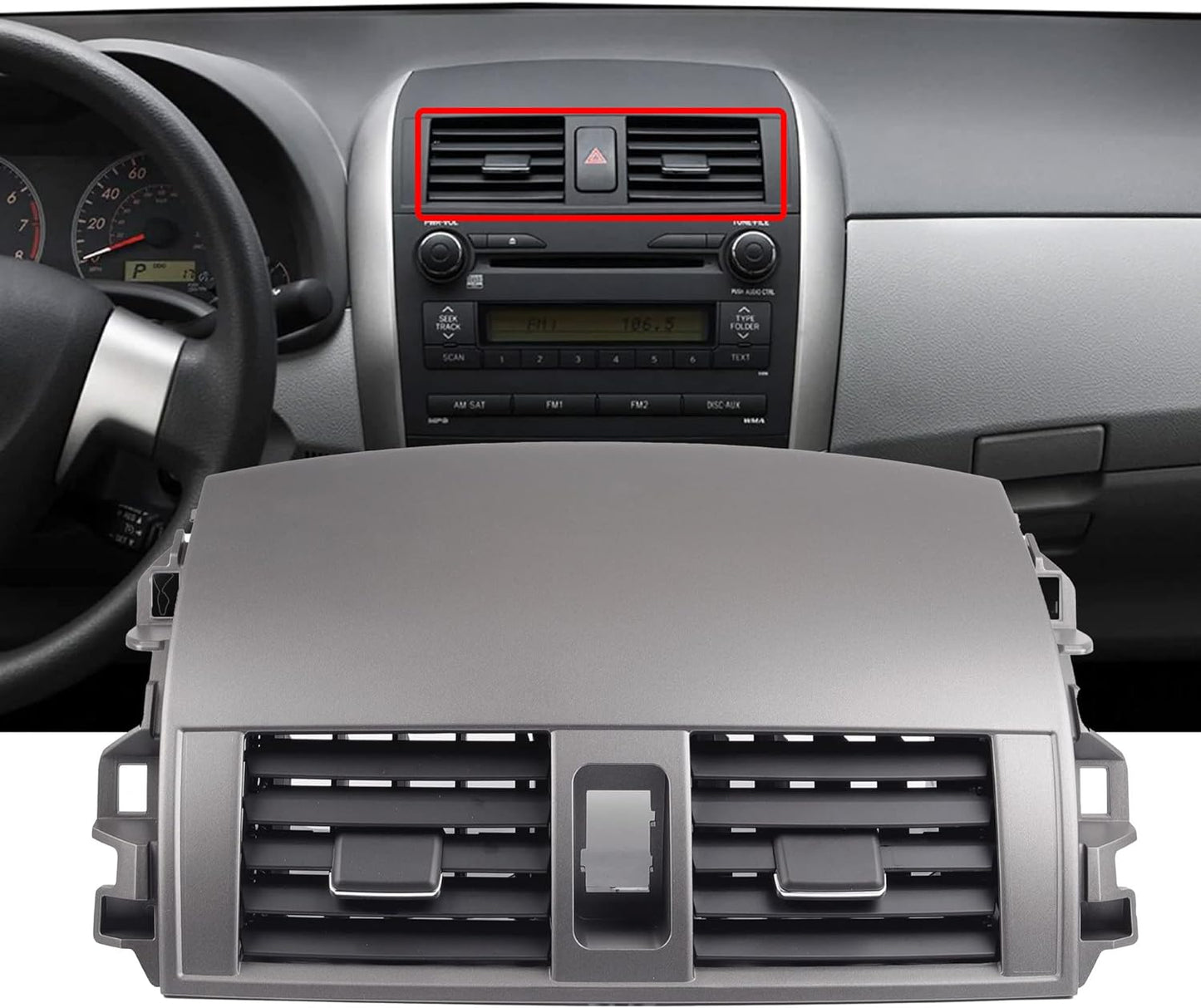 Dasbecan 55670-02160 Center Dash A/C Outlet Air Vent Panel Compatible with Toyota Corolla 2008 2009 2010 2012 2013 55663-02060