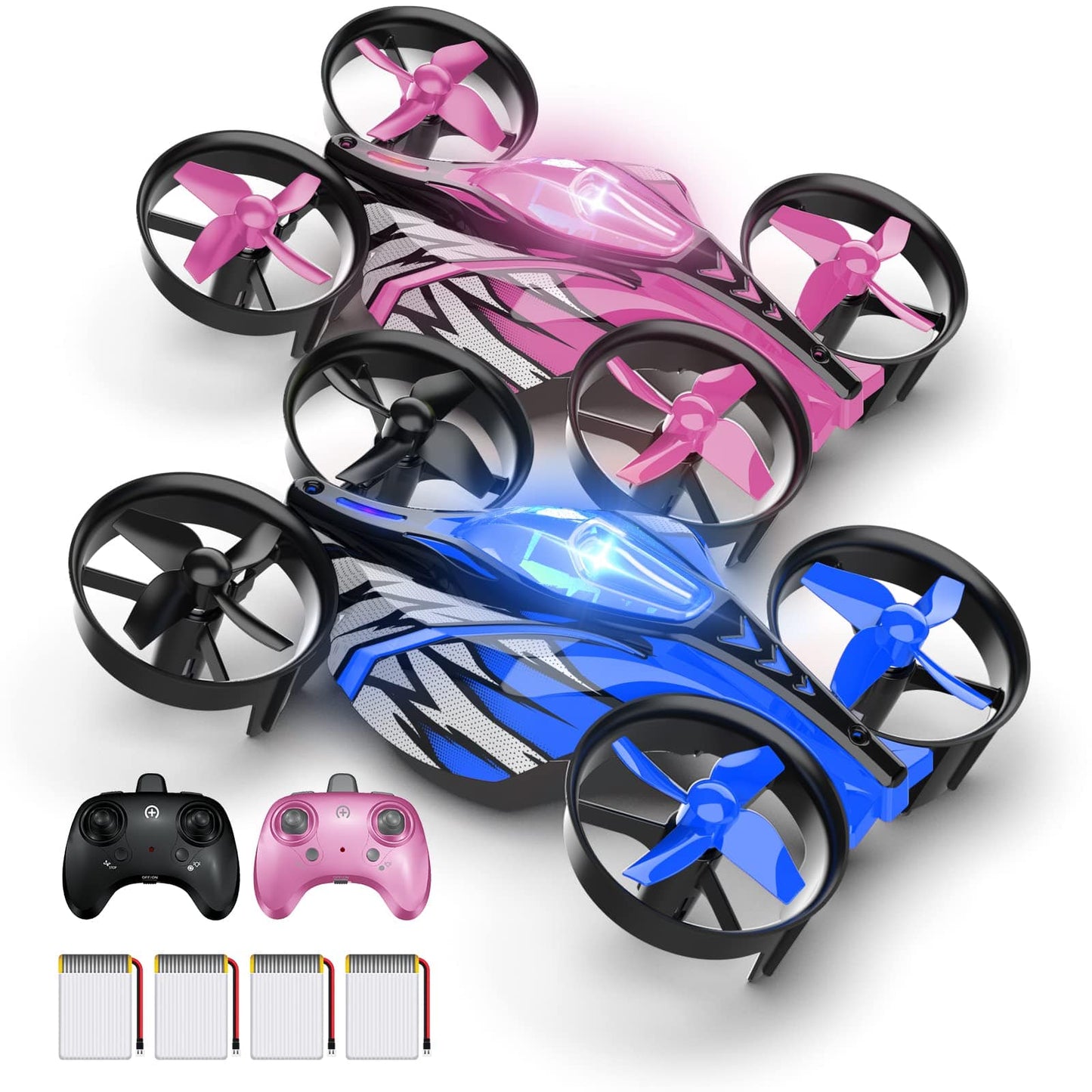 Mini drones 2 en 1 pour enfants, drone télécommandé avec mode terrestre ou mode vol, lumières LED, vol stationnaire automatique, retournement 3D, mode sans tête et 2 piles, jouets cadeaux pour garçons et filles (rose port) 