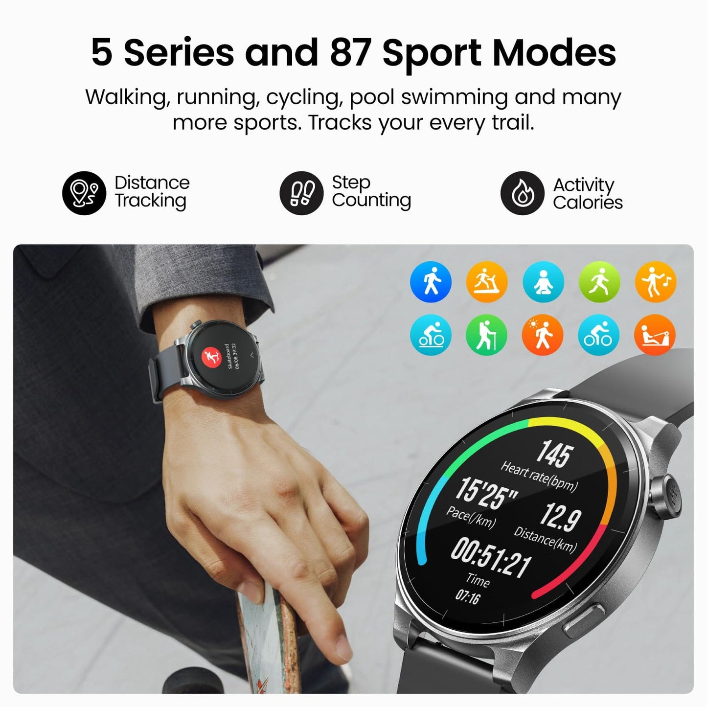 TOZO S5 Smart Watch (Answer/Make Calls), 1.43’’ AMOLED Smart Watches for Men Women 100+ Sport Modes Fitness Watch with Blood Oxygen/Sleep/Heart Rate Monitor, IP68 Waterproof Smartwatch