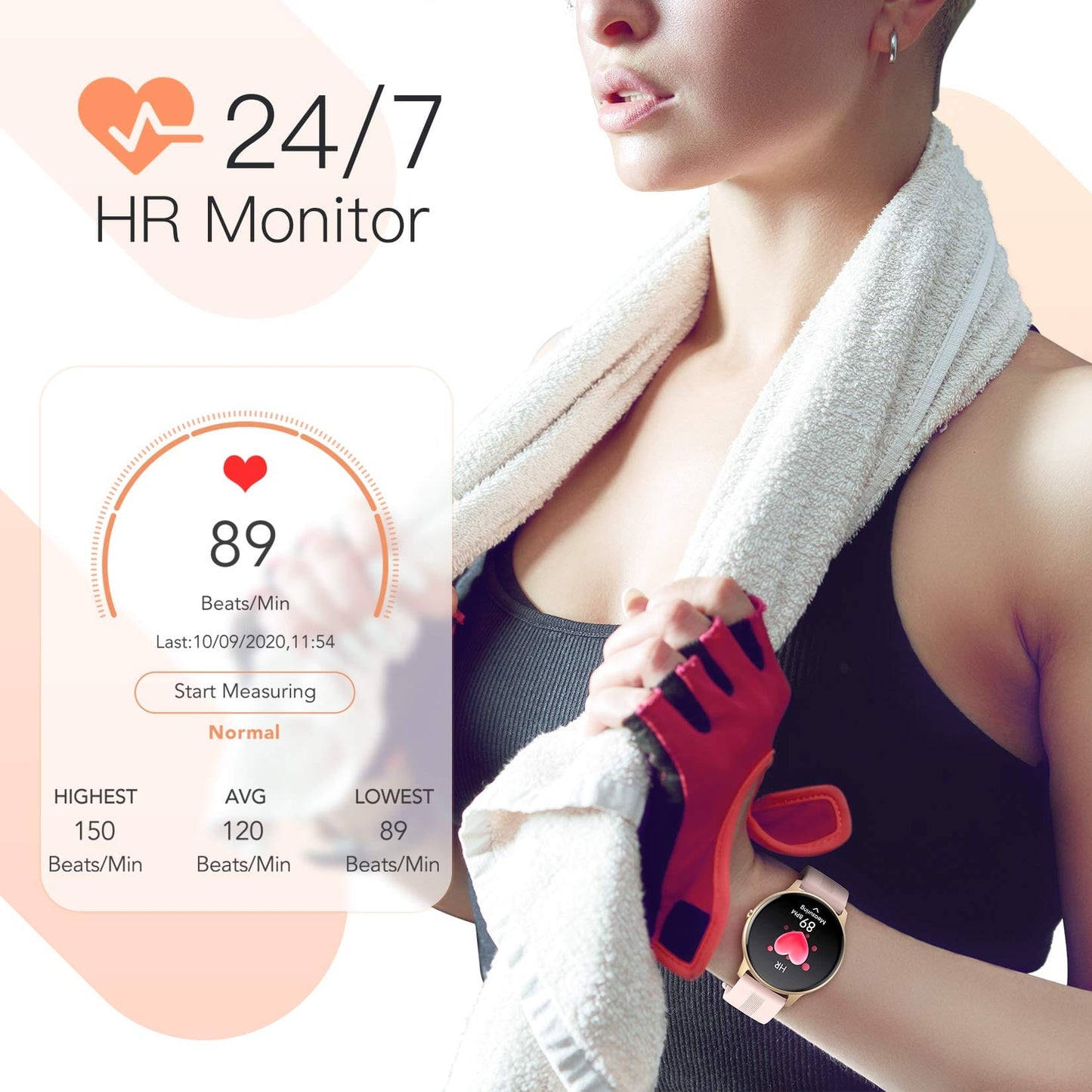 AGPTEK Reloj Inteligente para Mujer, Reloj Inteligente para teléfonos Android e iOS IP68 Rastreador de Actividad a Prueba de Agua con Pantalla táctil a Color Monitor de frecuencia cardíaca Podómetro Monitor de sueño, Rosa 