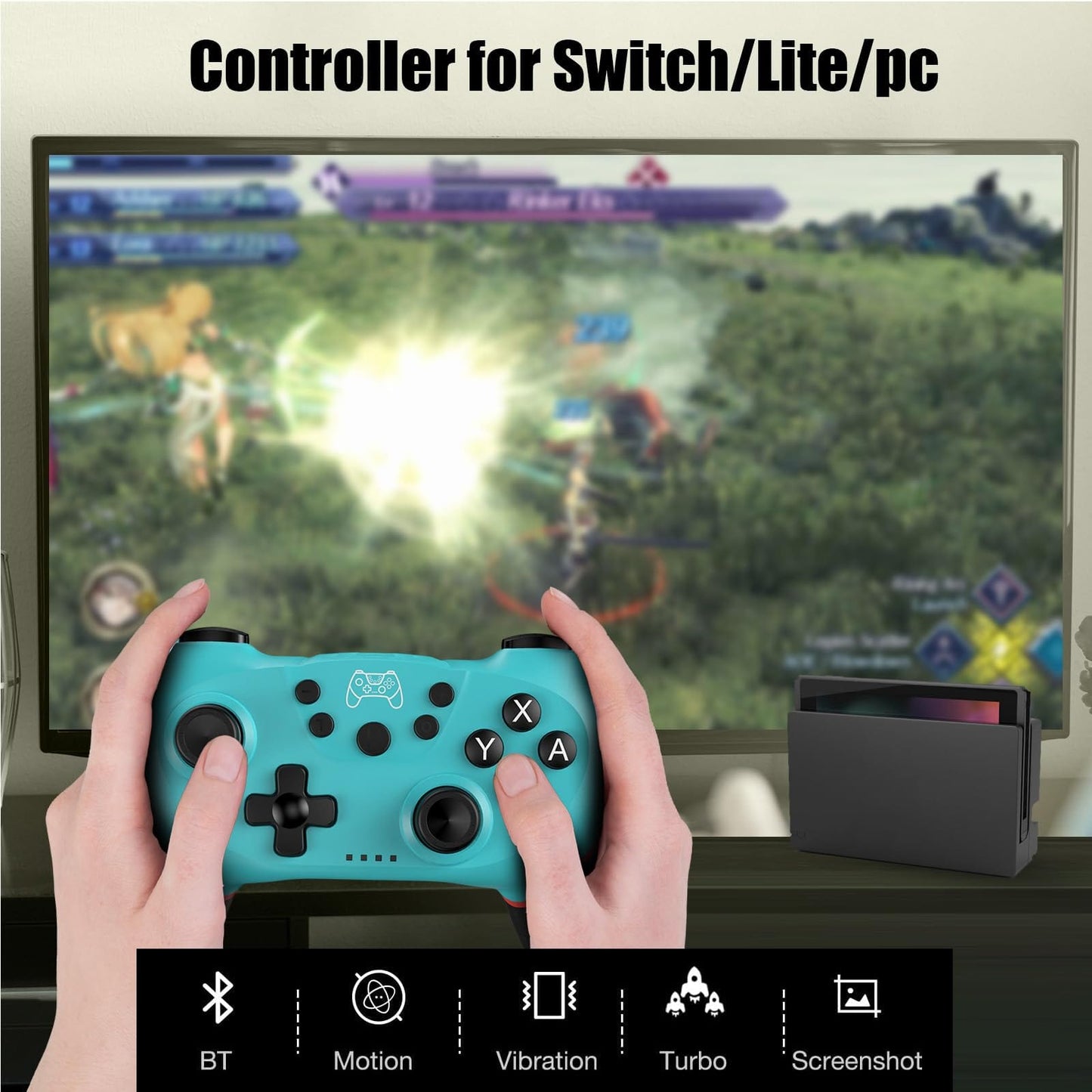 Diswoe Contrôleur sans fil amélioré pour Switch/Lite/OLED Pro Contrôleur pour Switch Remote Joystick Gamepad Prend en charge le réveil, l'axe gyroscopique, le turbo, la double vibration et la fonction de capture d'écran 