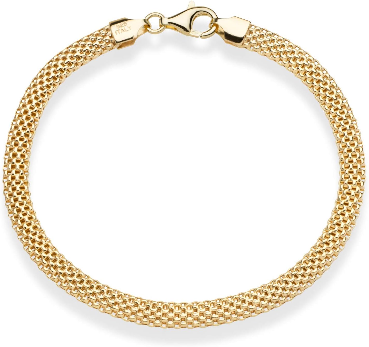 Miabella 18K Gold Over Sterling Silver Italian 5mm Mesh Link Chain Bracelet for Women, 925 Made in Italy Xpress