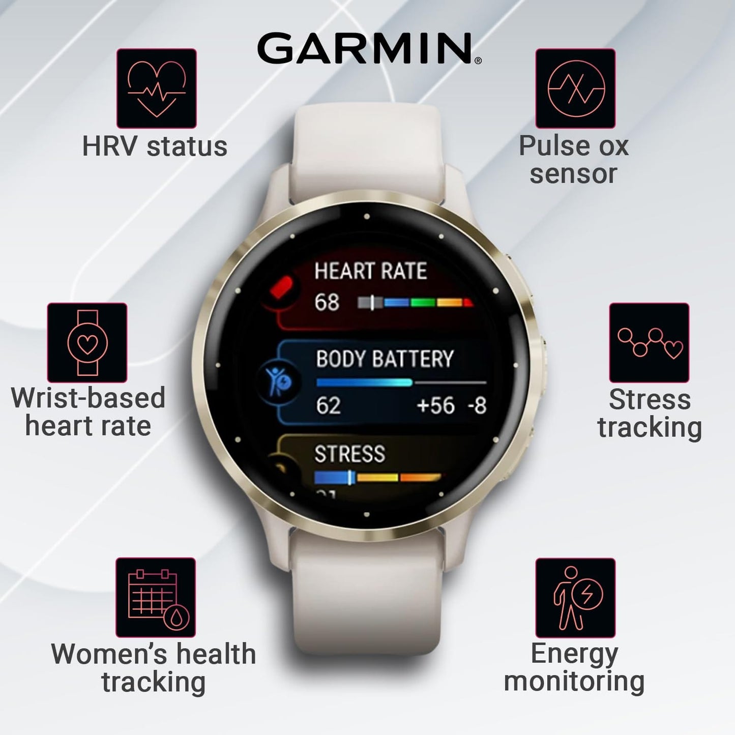 Wearable4U Garmin Venu 3: Silver Stainless Steel 45 mm Smartwatch|AMOLED 1.4" Display Up to 14 Days Battery Life | Multisport Men Watch - Whitestone | Advanced Health & Fitness Features Gift Bundle