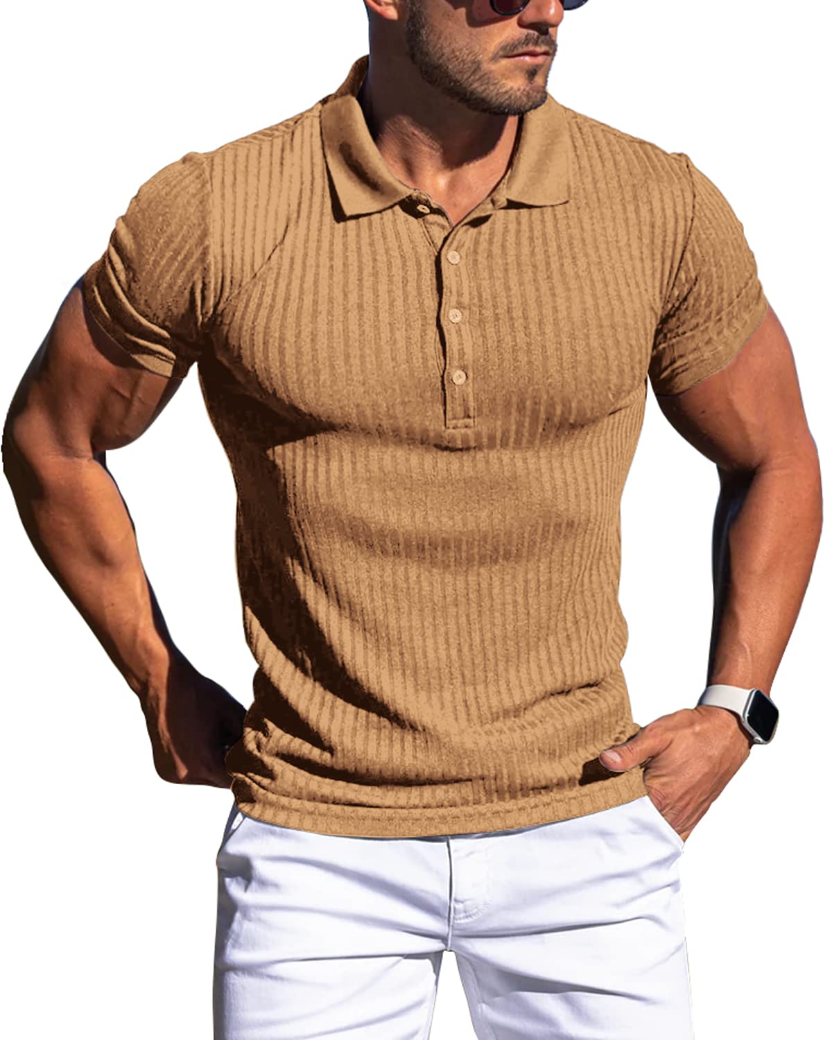 Muscle Polo Shirts for Men Slim Fit Short Sleeve Golf Shirts Men Dry Fit Shirts Casual Stylish Clothes