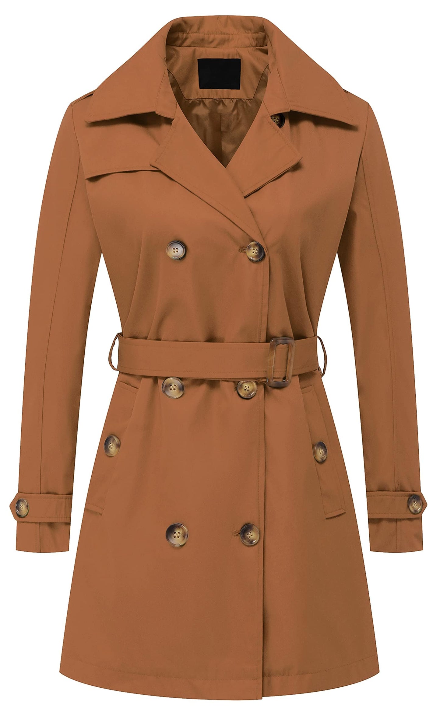 Chrisuno Trench-coat mi-long à double boutonnage pour femme avec ceinture et capuche amovible 