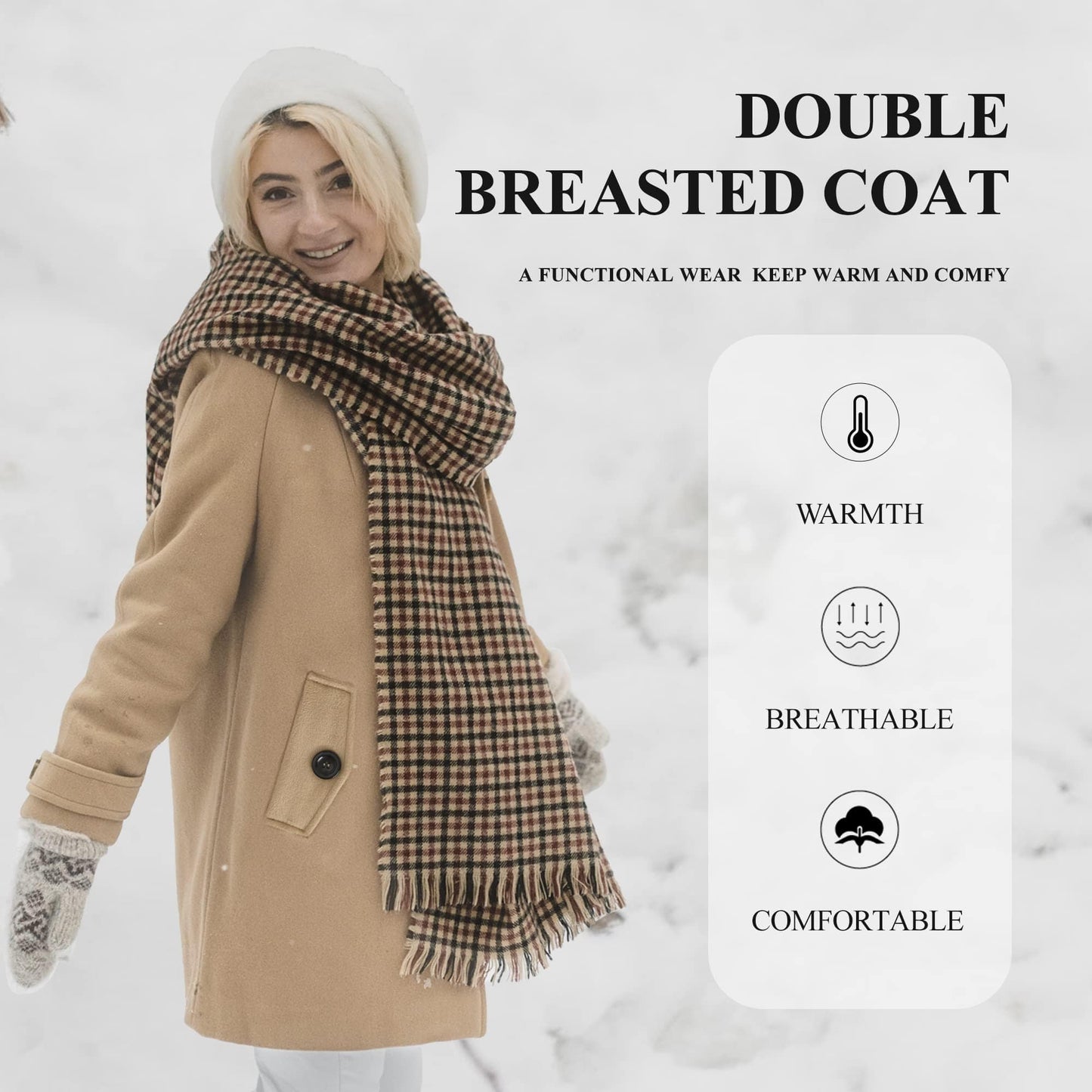 GGleaf Women's Classic Double Breasted Pea Coat Winter Mid-Long Slim Trench Coat with Belt