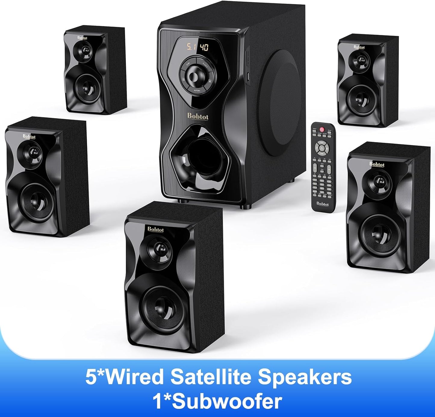 Bobtot Surround Sound Speakers Home Theater Systems - 700 Watts Peak Power 5.1/2.1Wired Stereo Speaker System 5.25" Subwoofer Strong Bass with Bluetooth HDMI ARC Optical Input Xpress