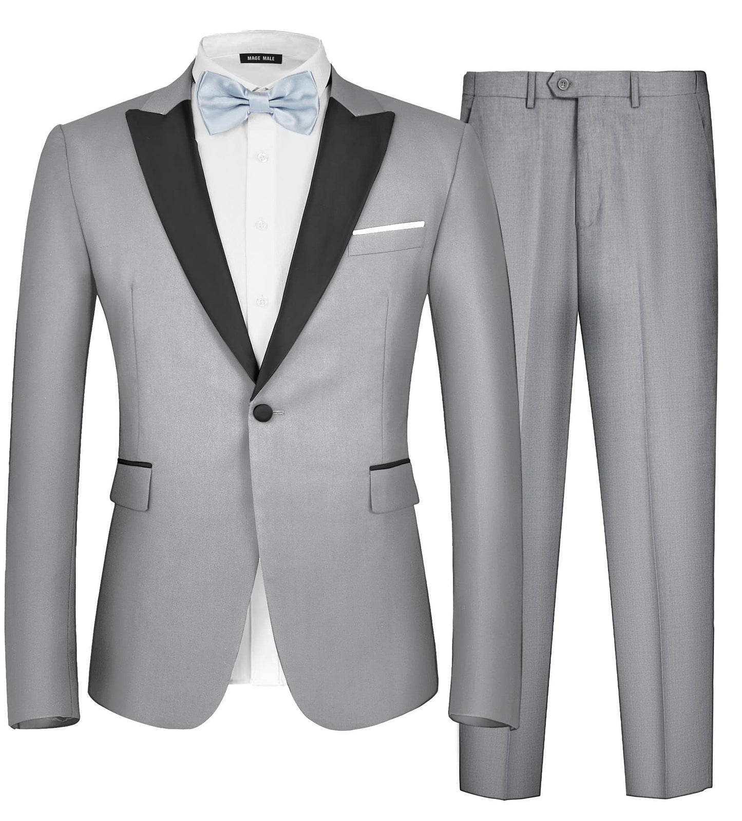 MAGE MALE Men's 2 Piece Suit One Button Slim Fit Formal Wedding Prom Tuxedo Suits Blazer Pants with Bow Tie Set