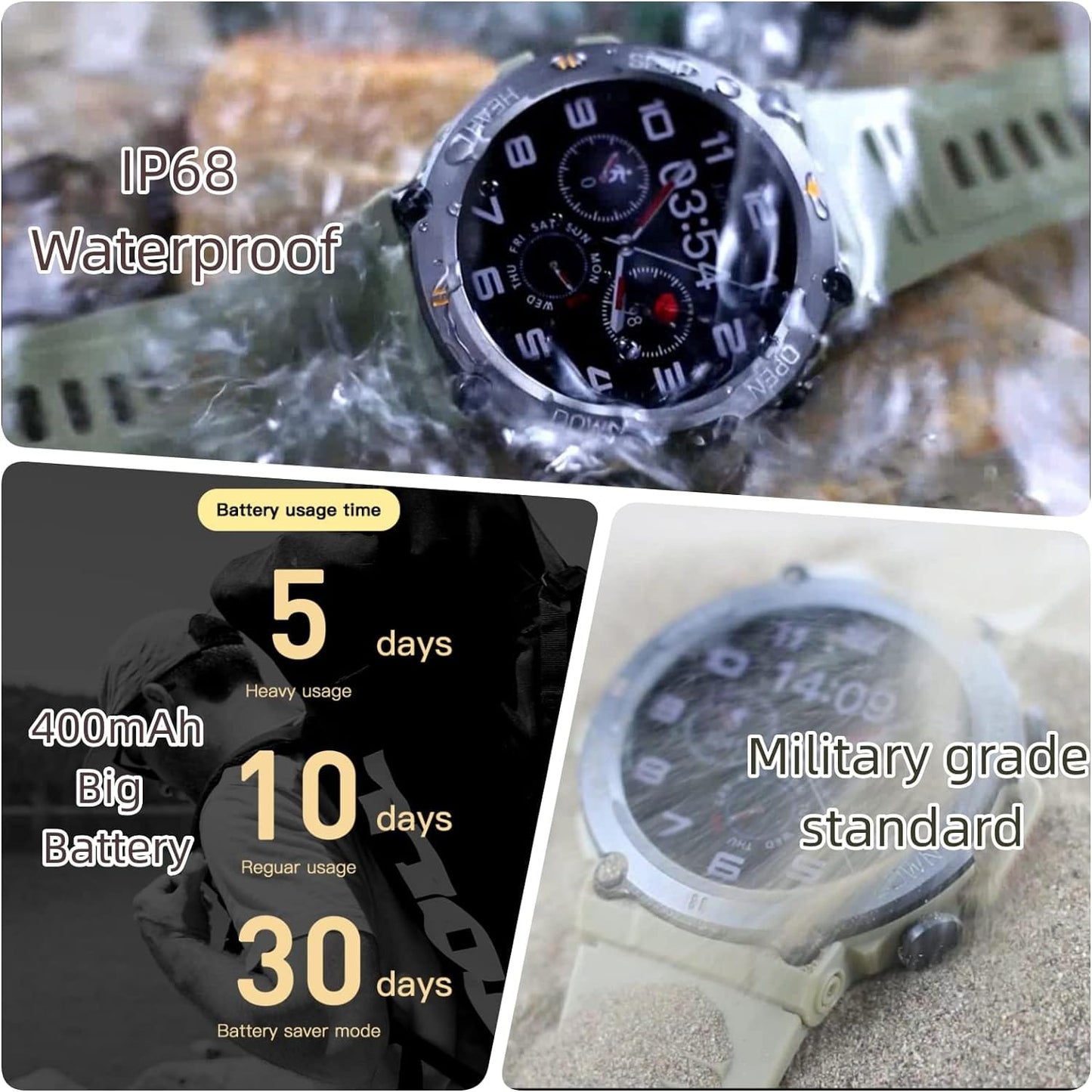 Tiwain Military Smart Watch for Men, 120+ Sport Modes 1.39" Full Screen Tactical Watches Rugged for Android Phones iPhone Compatible Fitness Tracker Heart Rate Sleep Monitor Pedometer Xpress