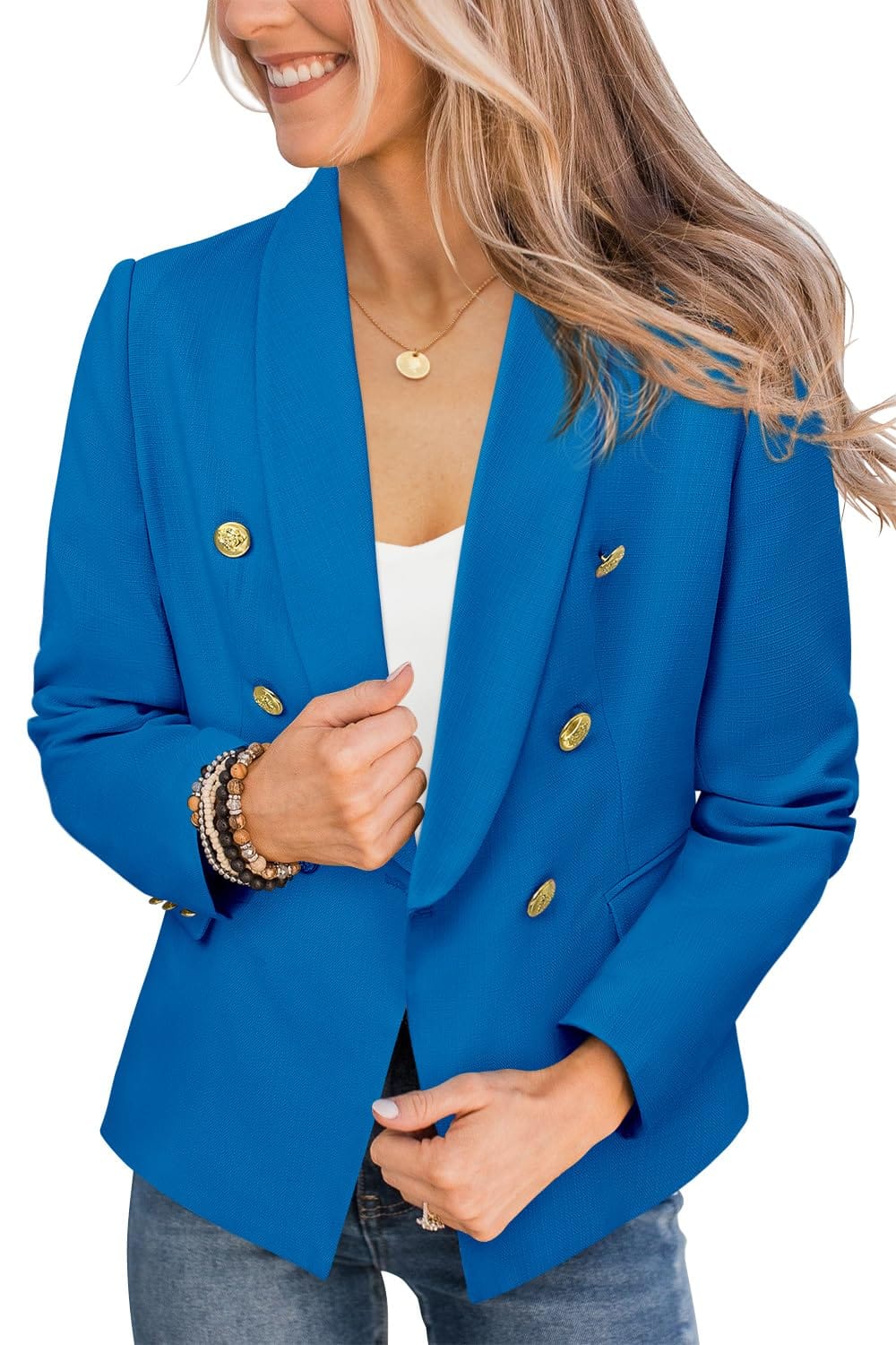 CRAZY GRID Womens Casual Blazer Jacket Gold Button Long Sleeve Work 0ffice Blazer Lapel Open Front Jacket