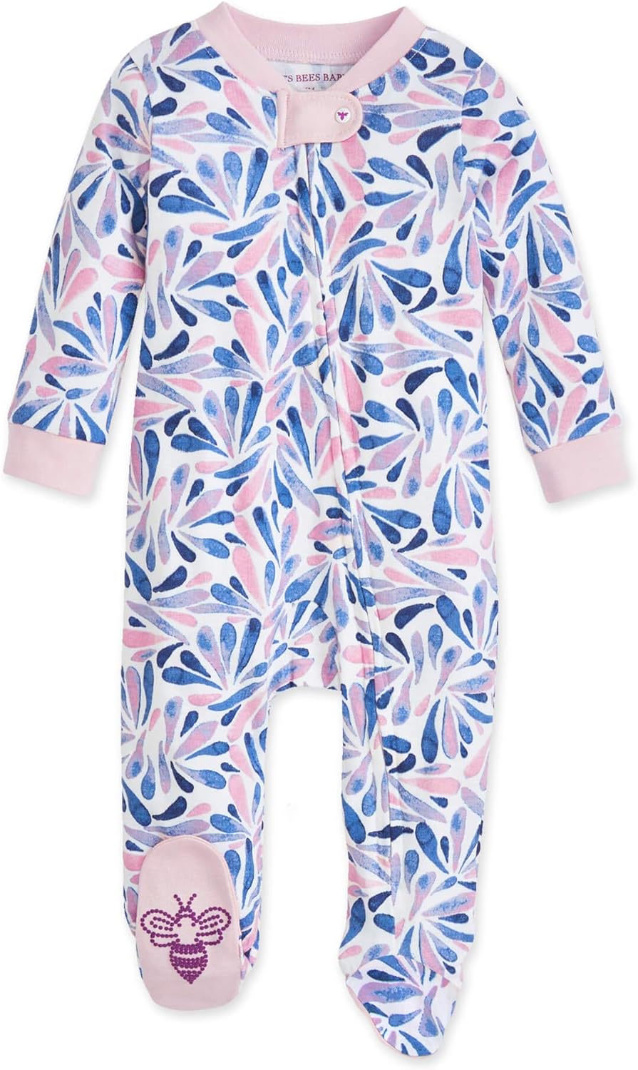 Burt's Bees Baby Baby Girls' Sleep and Play Pajamas, 100% Organic Cotton One-Piece Romper Jumpsuit Zip Front Pjs Xpress