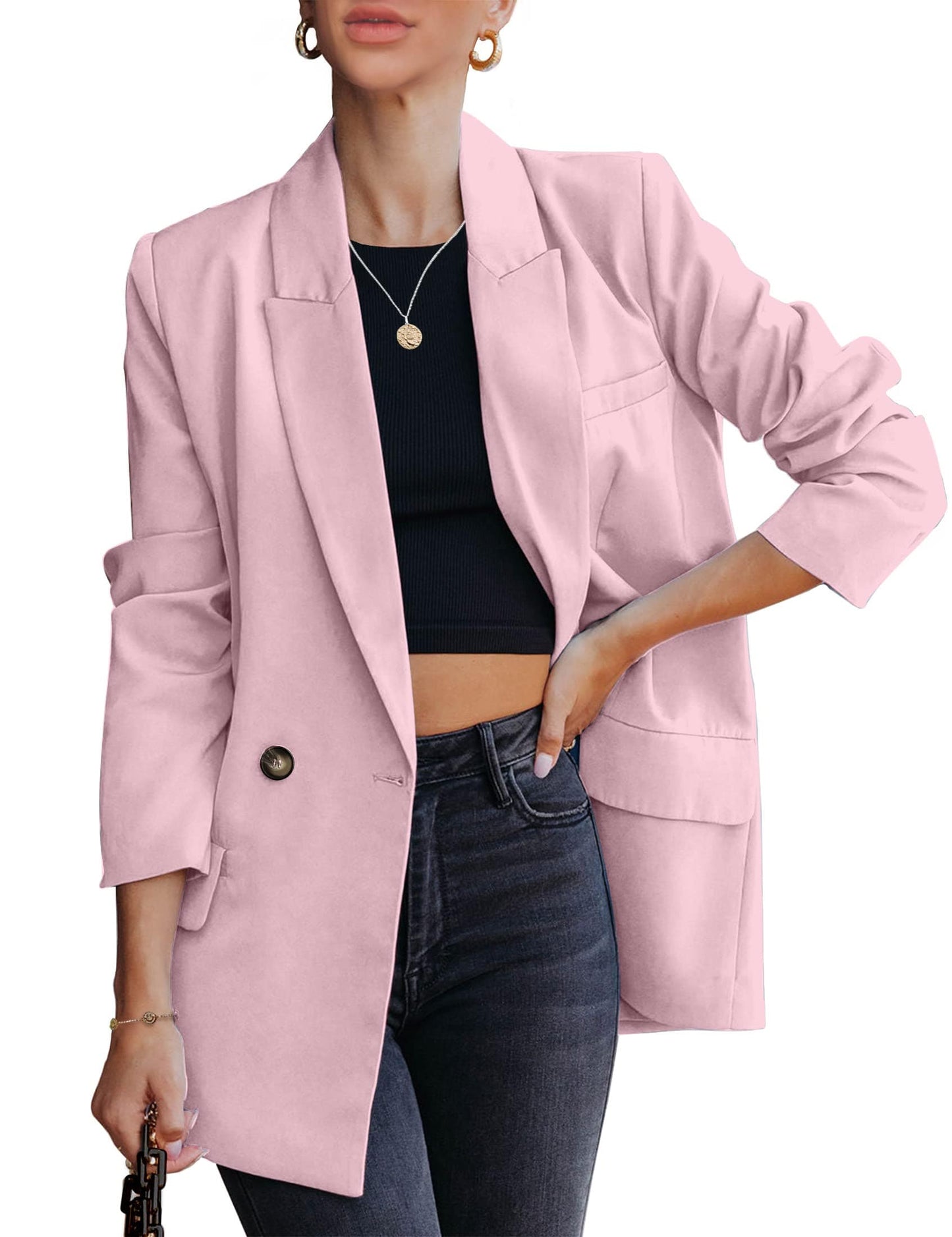 luvamia Blazer Chaquetas para mujer Trabajo Casual Oficina Manga Larga Moda Elegante Trajes de Negocios 