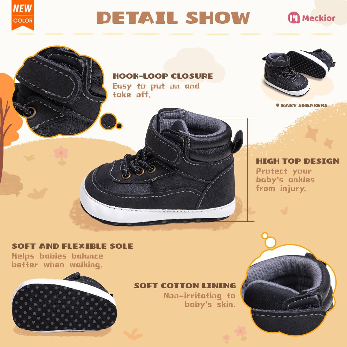 Meckior Toddler Baby Boys Girls High Tops Ankle Sneakers Soft Anti-Slip Sole PU Leather Moccasins Infant Newborn Prewalker First Walking Crib Shoes Xpress