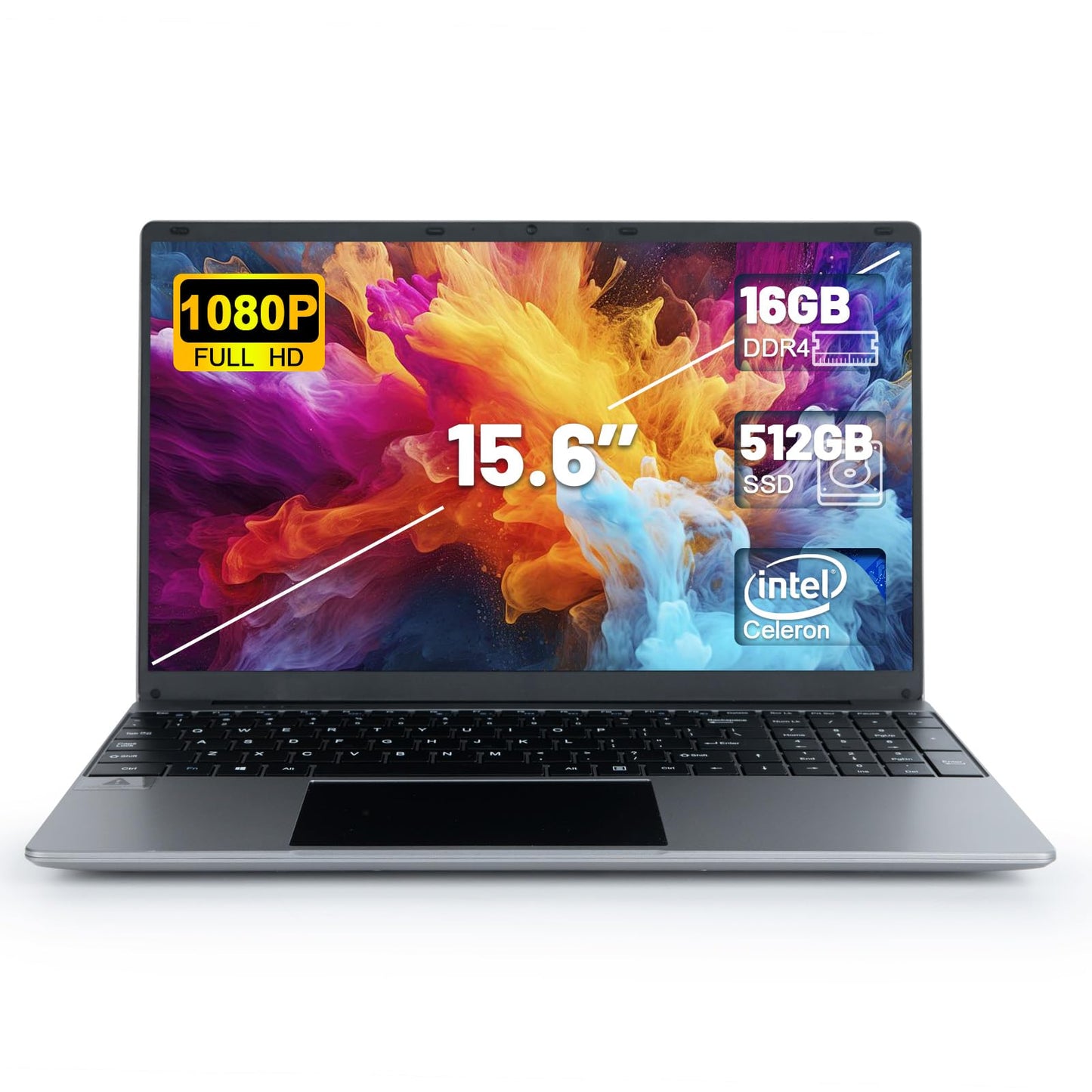 Computadora portátil de 15.6", 16GB RAM 512GB SSD, procesador Intel Celeron Quad-Core N5095, computadoras portátiles con pantalla FHD IPS 1920x1080, WiFi 2.4/5G, Bluetooth, tipo C, Mini HDMI, USB 3.0 