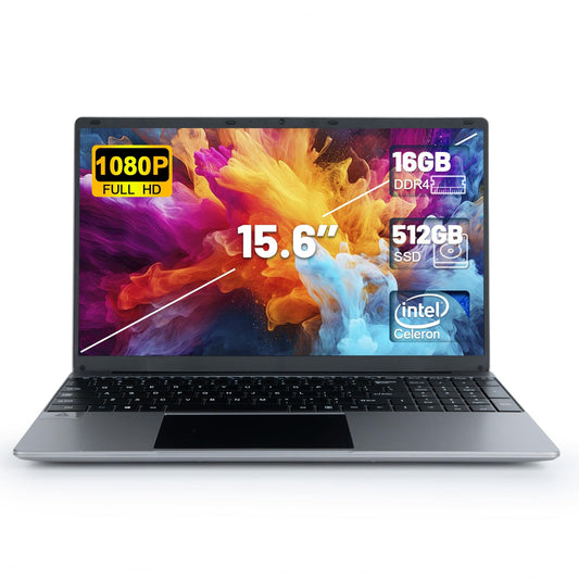 Computadora portátil de 15.6", 16GB RAM 512GB SSD, procesador Intel Celeron Quad-Core N5095, computadoras portátiles con pantalla FHD IPS 1920x1080, WiFi 2.4/5G, Bluetooth, tipo C, Mini HDMI, USB 3.0 