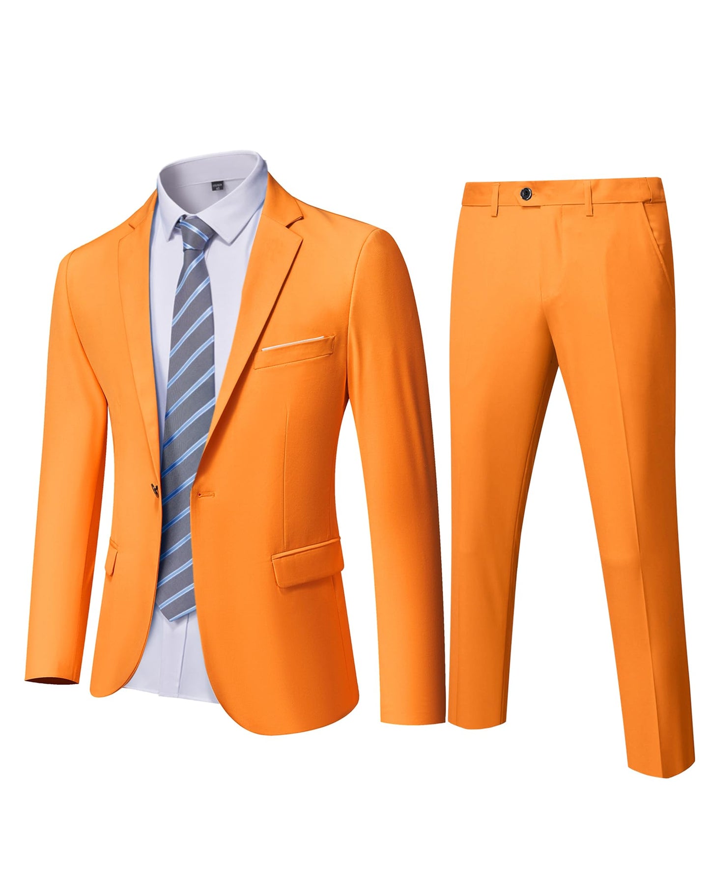 YND Men's Slim Fit 2 Piece Suit, One Button Solid Jacket Pants Set with Tie