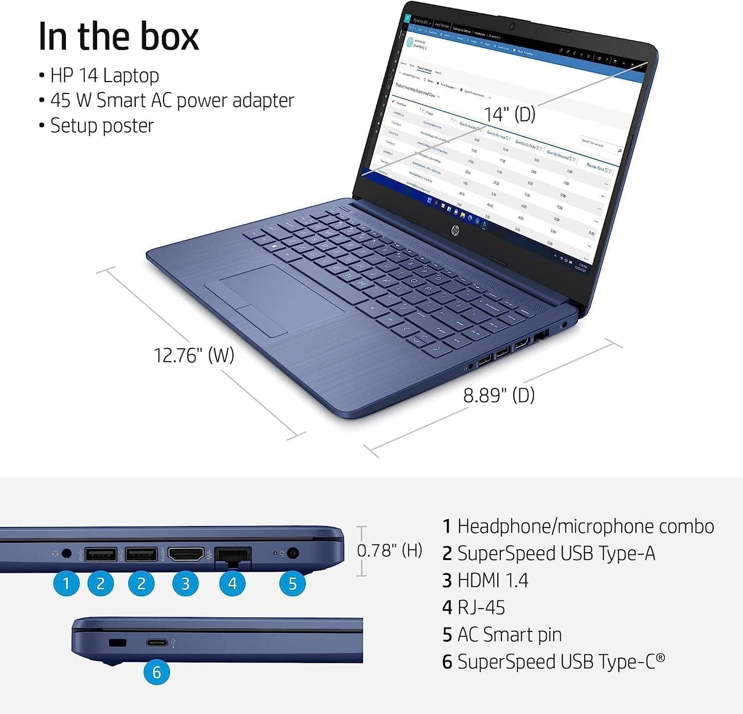 HP le plus récent ordinateur portable ultra léger de 14 po pour étudiants et entreprises, Intel Quad-Core N4120, 8 Go de RAM, 192 Go de stockage (64 Go eMMC + 128 Go Micro SD), 1 an Office 365, webcam, HDMI, WiFi, USB-A&amp;C, Win 11 S 