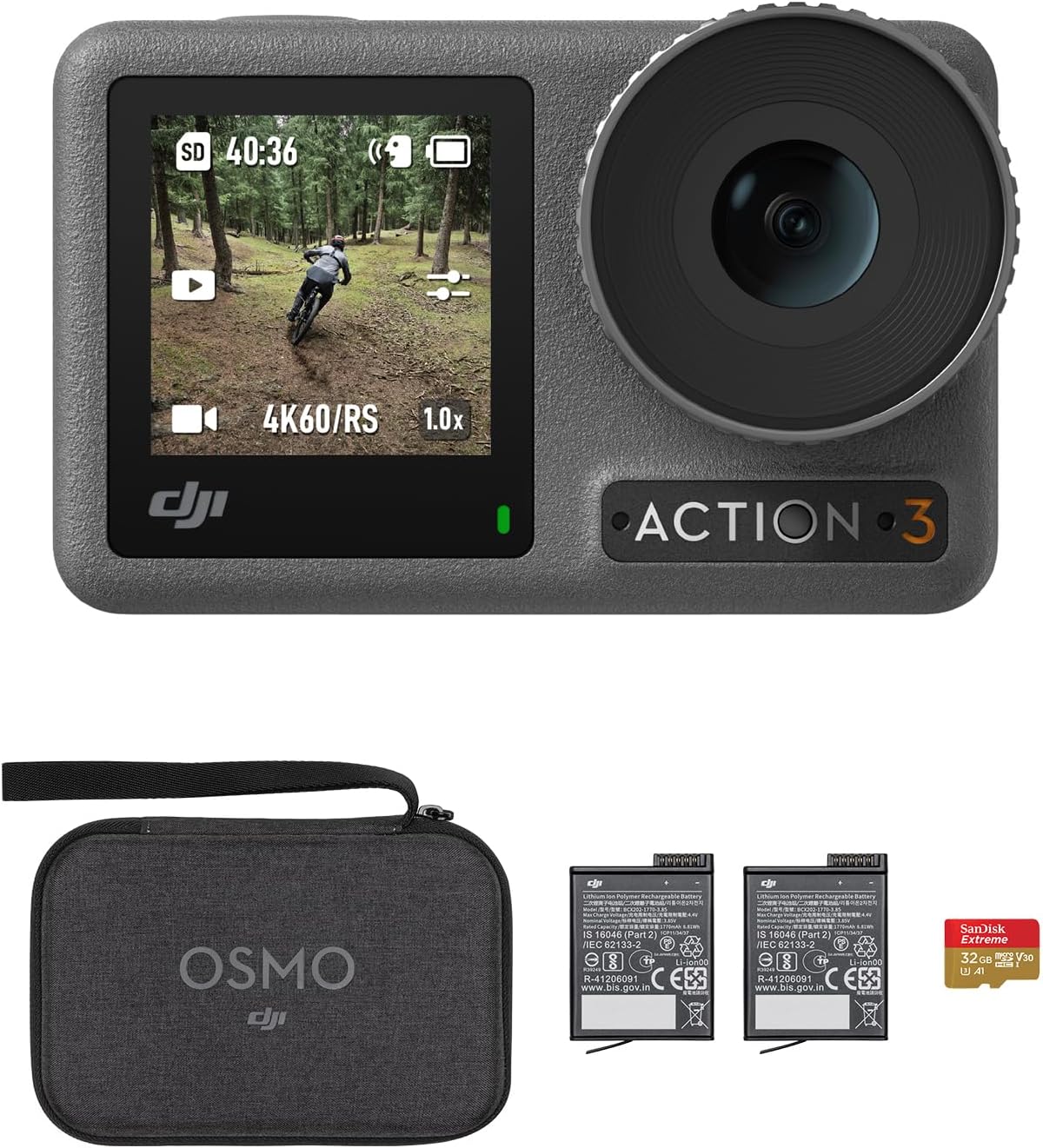 DJI Osmo Action 3 Standard Combo, Waterproof Action Camera with 4K HDR & Super-Wide FOV, 10-Bit Color Depth, HorizonSteady, Cold Resistant & Long-Lasting, Vlogging Camera for YouTube Xpress