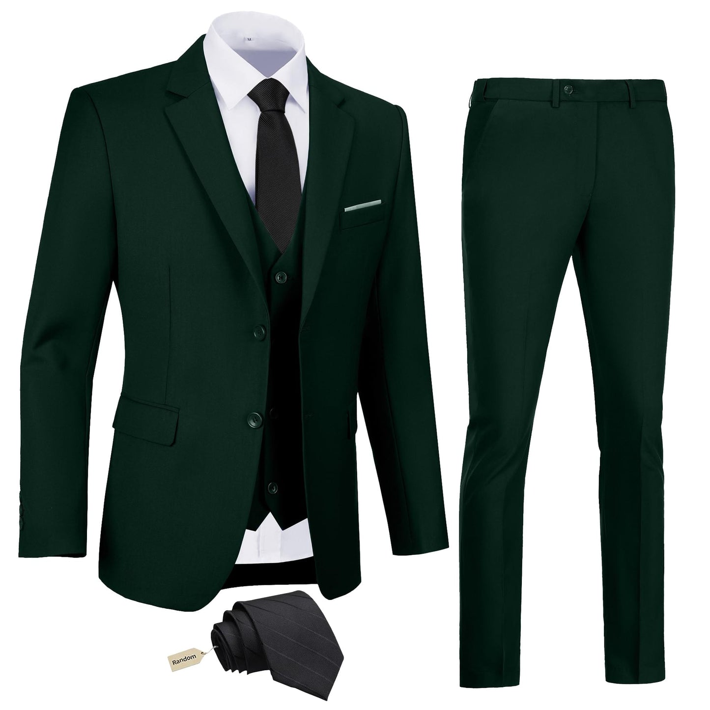 Men's Slim Fit 3 Piece Suit Two Button Business Wedding Dress Tux Suit Set Jacket Vest Pants with Tie