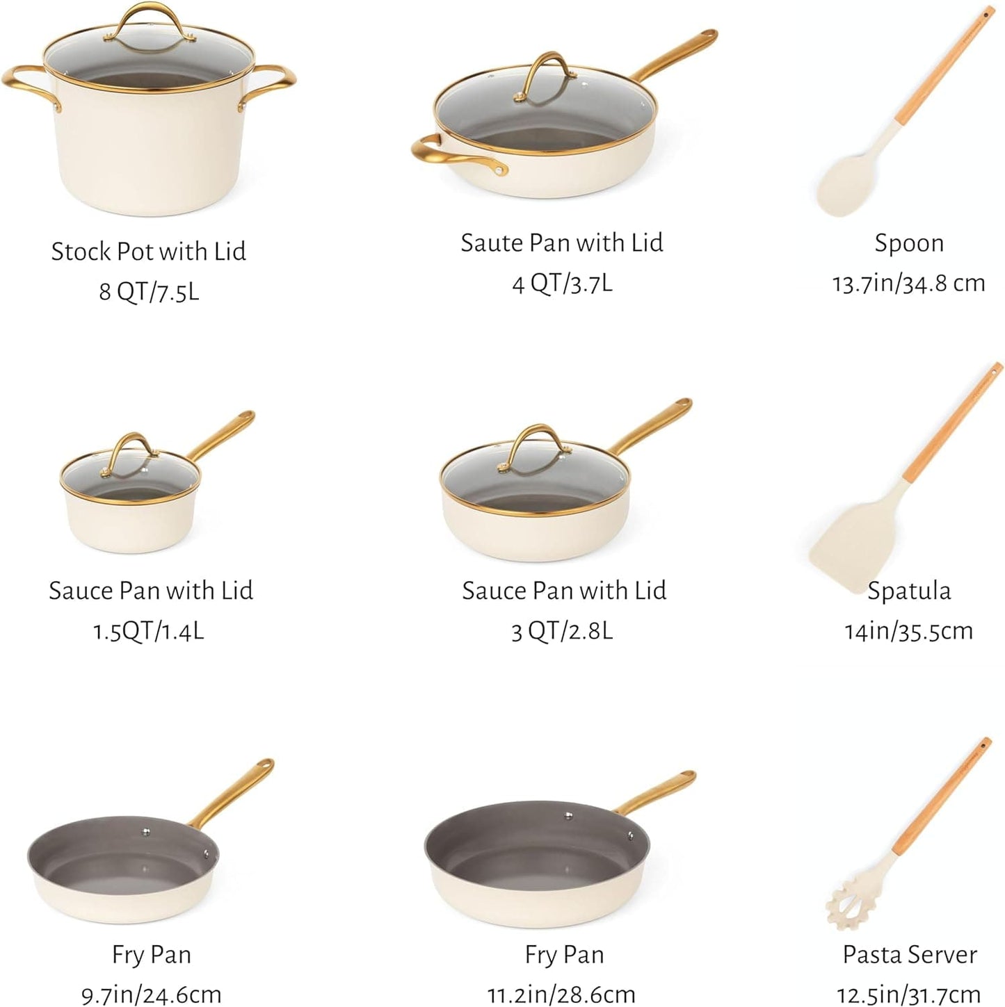 Peppersway Batterie de cuisine antiadhésive 13 pièces avec ustensiles de cuisine, sans PFOA/PFAS/PTFE (gris français)