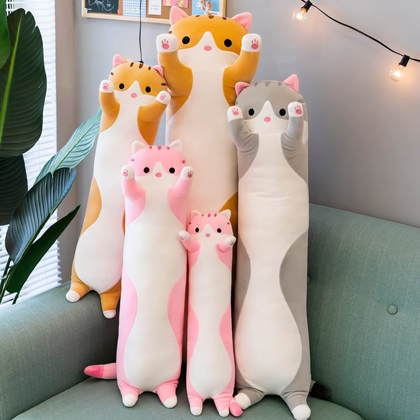 Giant Cat Pillow Plush Cartoon Kitty Sleeping Hugging Pillow, Cuddly Soft Long Kitten Body Pillow Doll Cat Cushion Toy for Kids Girlfriend (Pink, 110cm/43.3inch)