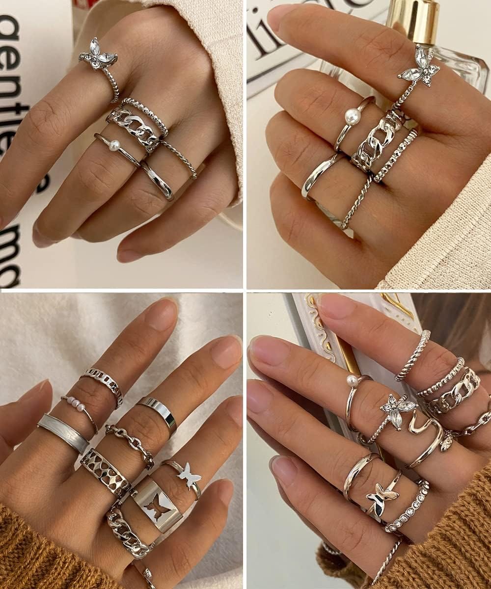 iF YOU 30 Pcs Gold Knuckle Rings Set for Women Girls, Boho Butterfly Snake Stackable Finger Rings, Silver Midi Rings Pack Xpress