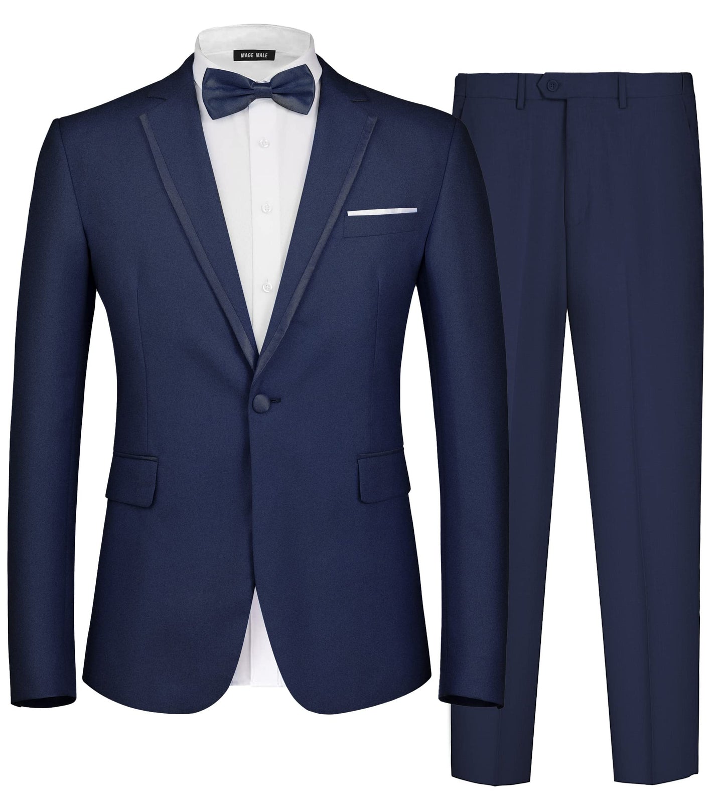 MAGE MALE Men's 2 Piece Suit One Button Slim Fit Formal Wedding Prom Tuxedo Suits Blazer Pants with Bow Tie Set