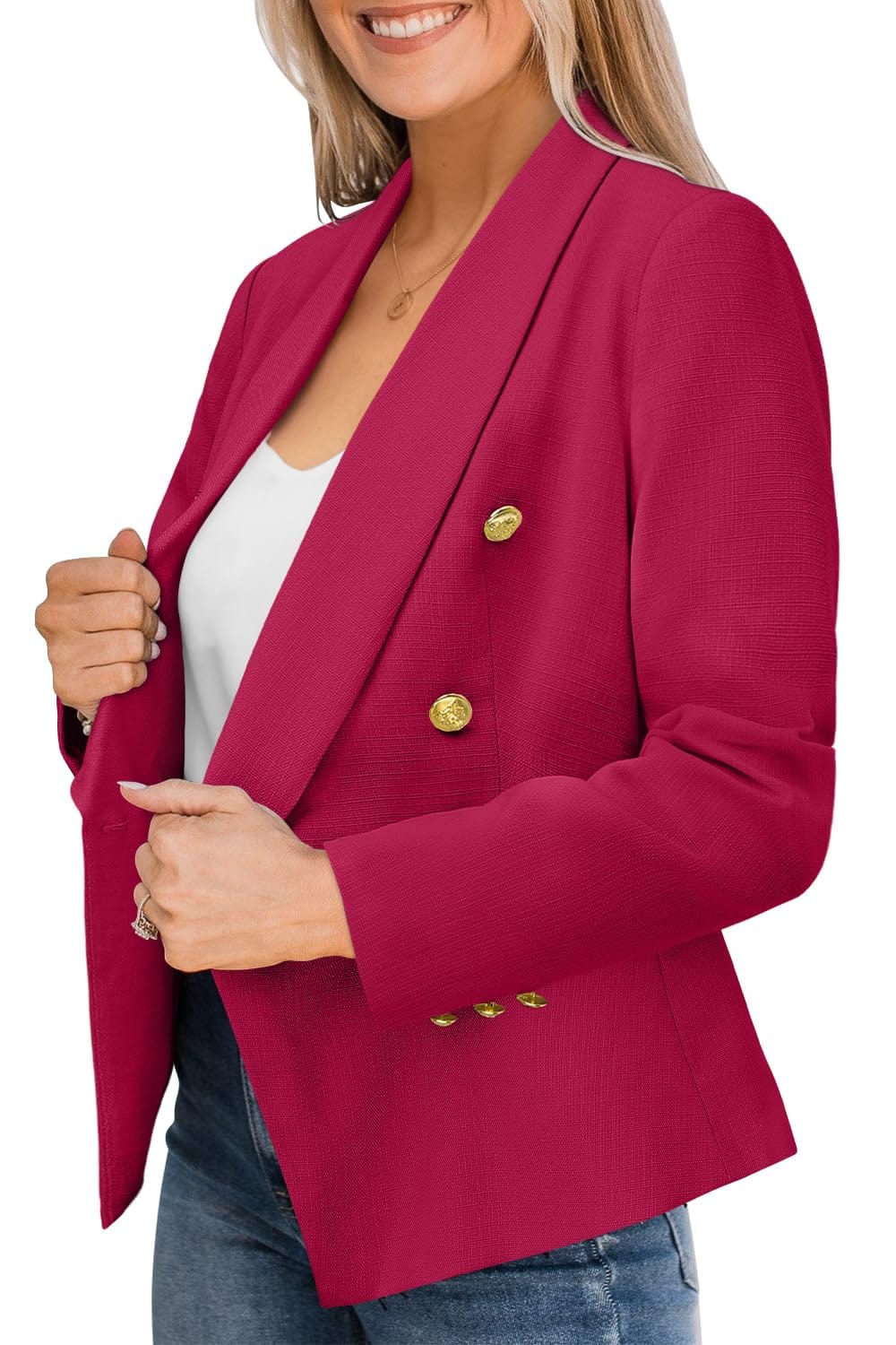 CRAZY GRID Womens Casual Blazer Jacket Gold Button Long Sleeve Work 0ffice Blazer Lapel Open Front Jacket