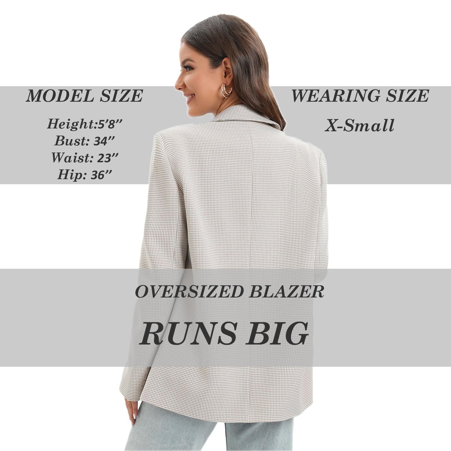 Women's Oversized Double-Breasted Suit Blazer Jacket Long Sleeve Casual Boyfriend Style Work Office Blazer with Pockets