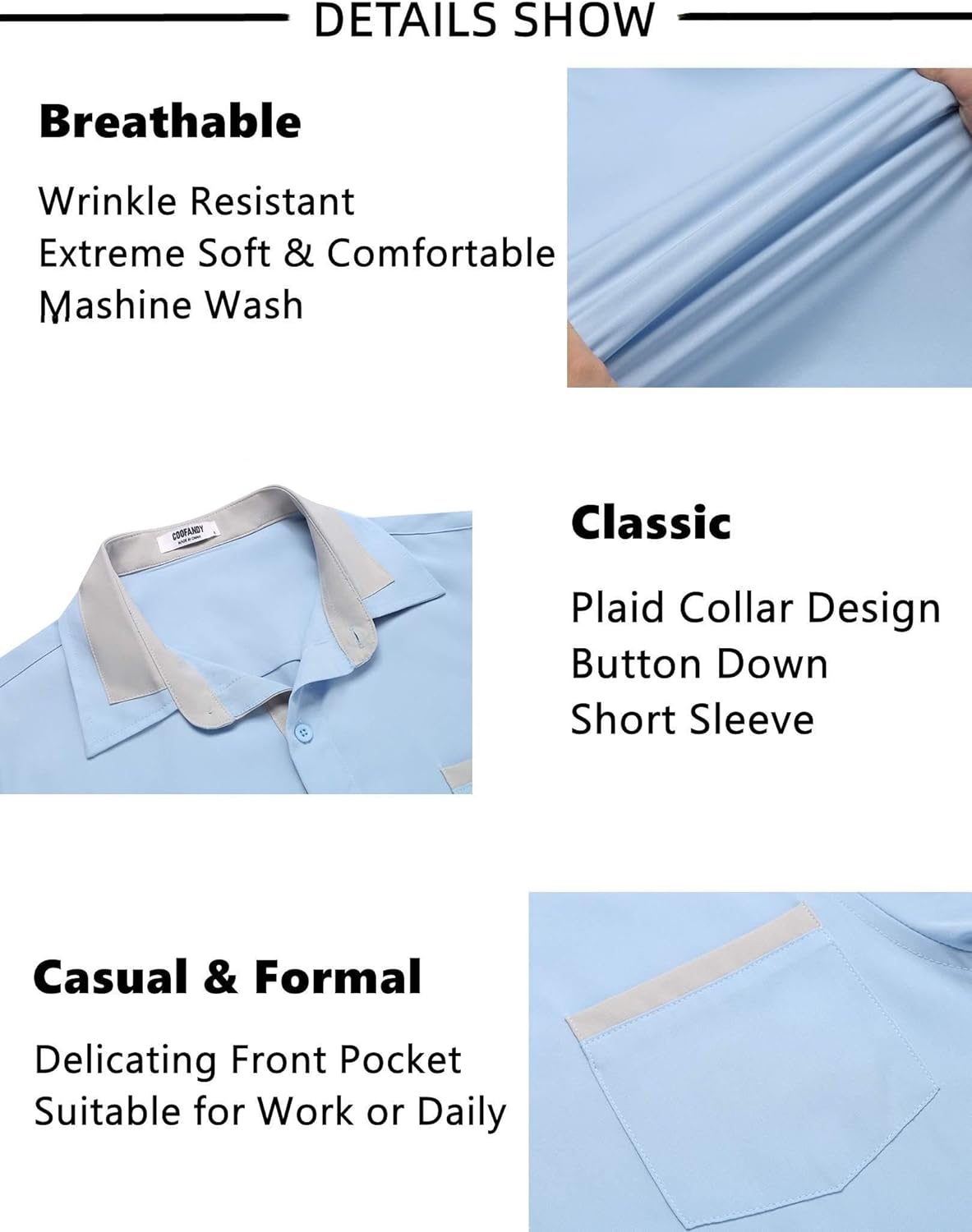 COOFANDY Mens Short Sleeve Dress Shirts Casual Wrinkle Free Shirt Plaid Collar Summer Button Down Shirts