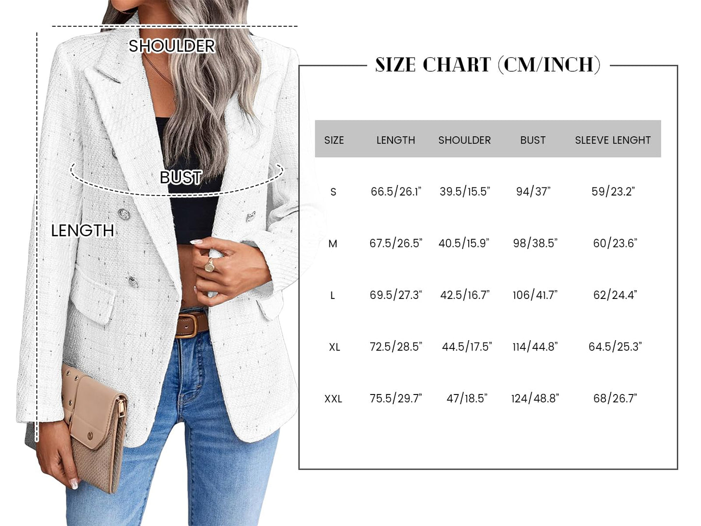 Womens Casual Blazer 2024 Spring Open Front Business Work Tweed Plaid Jacket Suit Pocket (S-XXL)