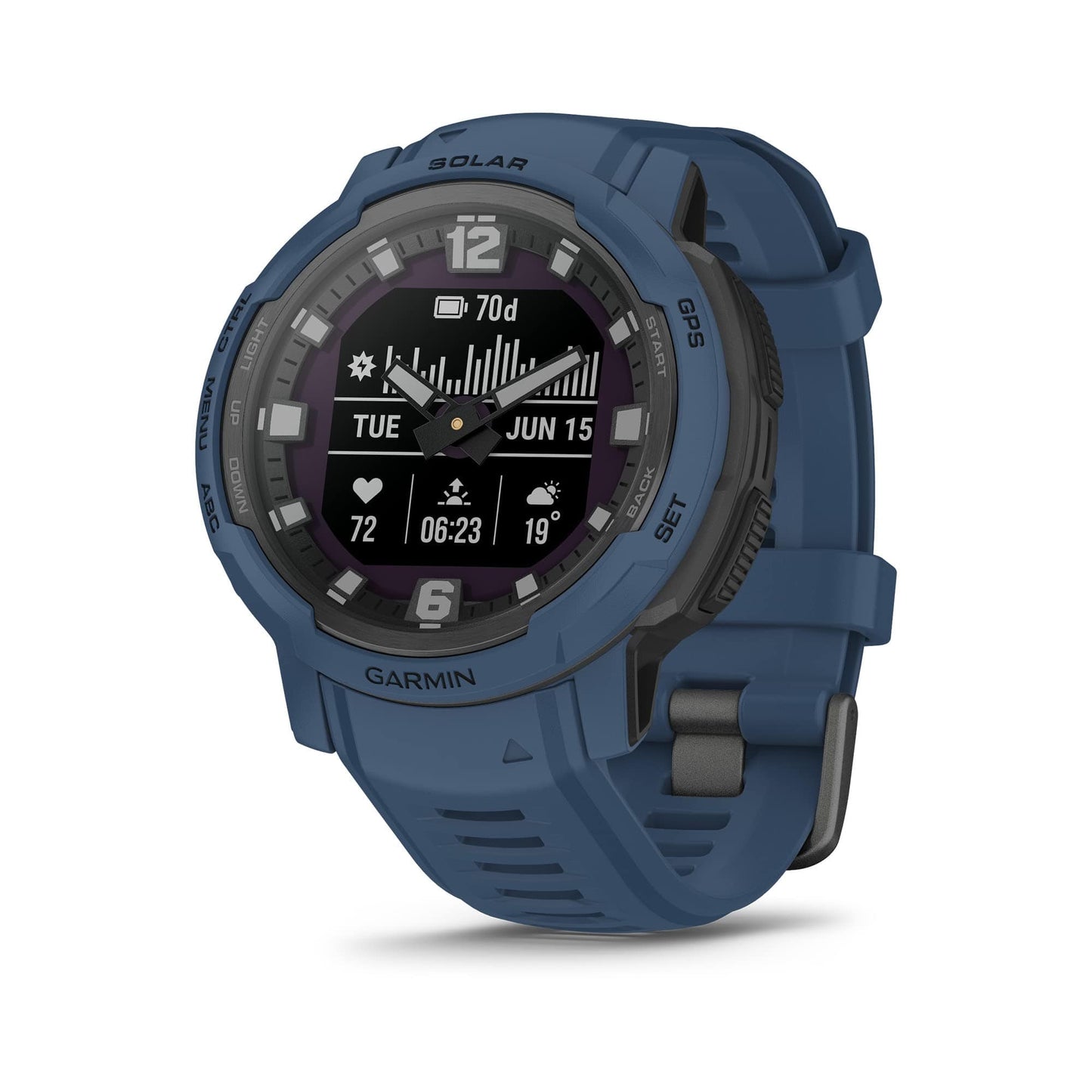 Garmin Instinct Crossover Solar, reloj inteligente híbrido resistente con capacidades de carga solar, manecillas analógicas y pantalla digital, grafito, ajustable 