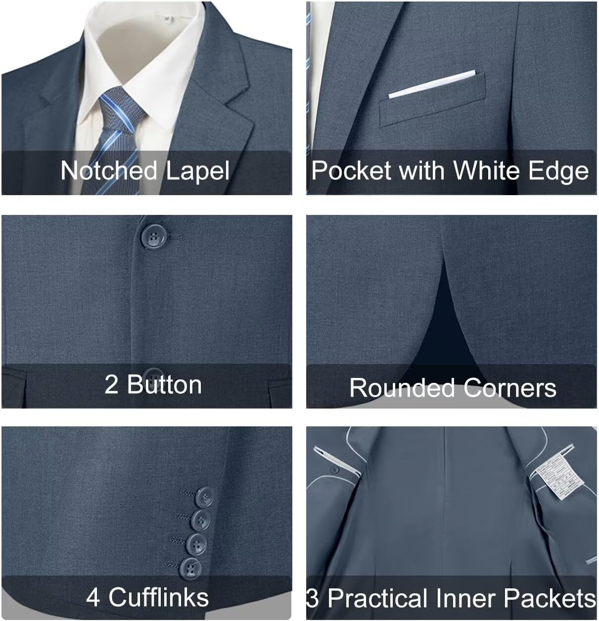 Mens Slim Fit 2 Piece Suit Two Button Notched Lapel Solid Suit Jacket Pants Set Tuxedo for Prom