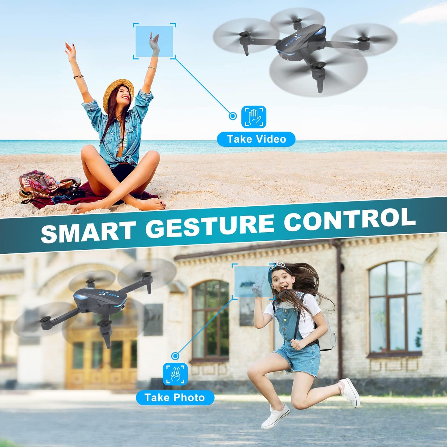 Drone avec caméra 1080P pour débutants et enfants, quadrirotor télécommandé pliable avec commande vocale, gestes selfie, maintien d'altitude, démarrage à une touche, flips 3D, 2 batteries, jouets cadeaux pour garçons filles 