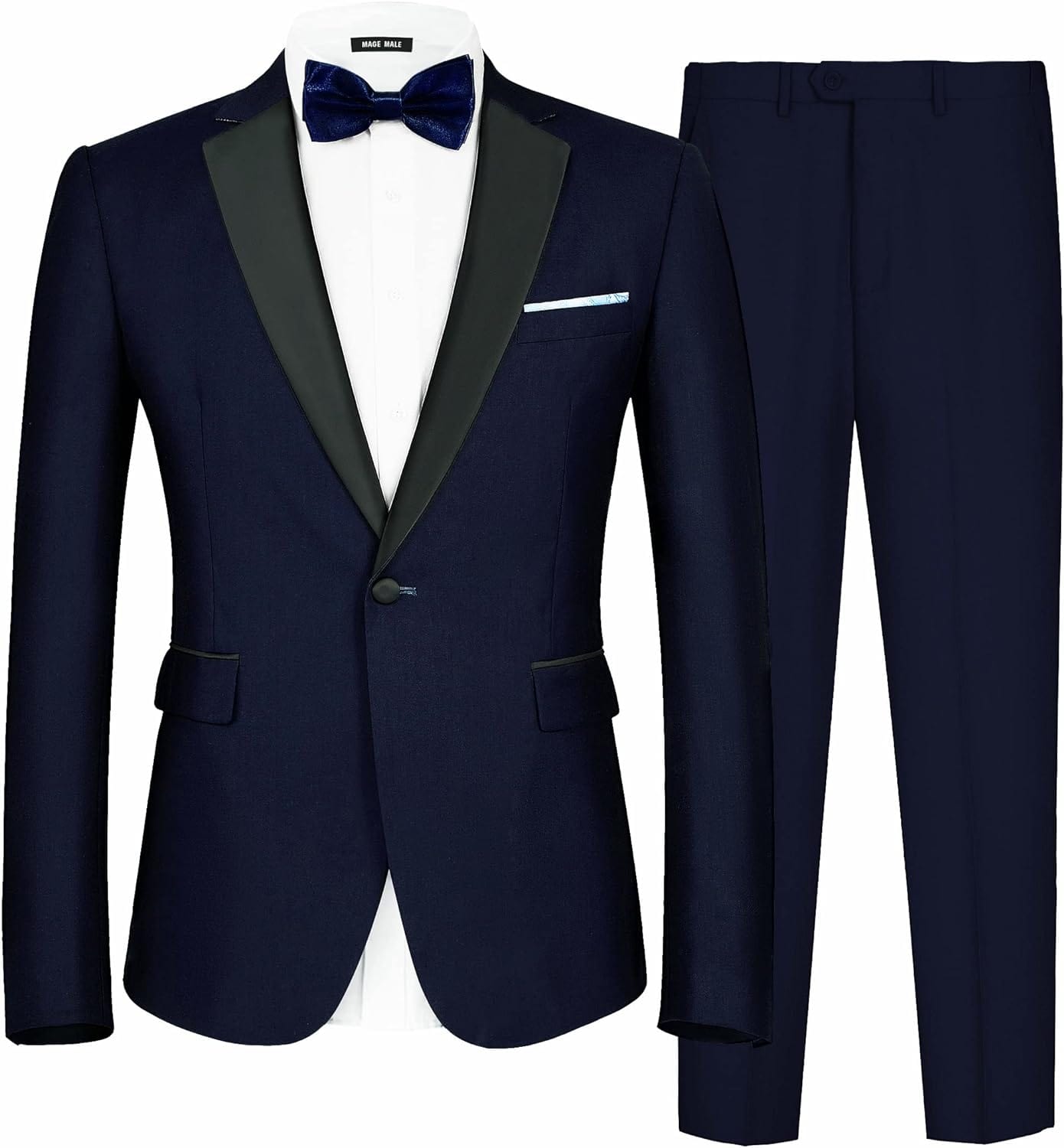 MAGE MALE Men's 2 Piece Suit One Button Slim Fit Formal Wedding Prom Tuxedo Suits Blazer Pants with Bow Tie Set