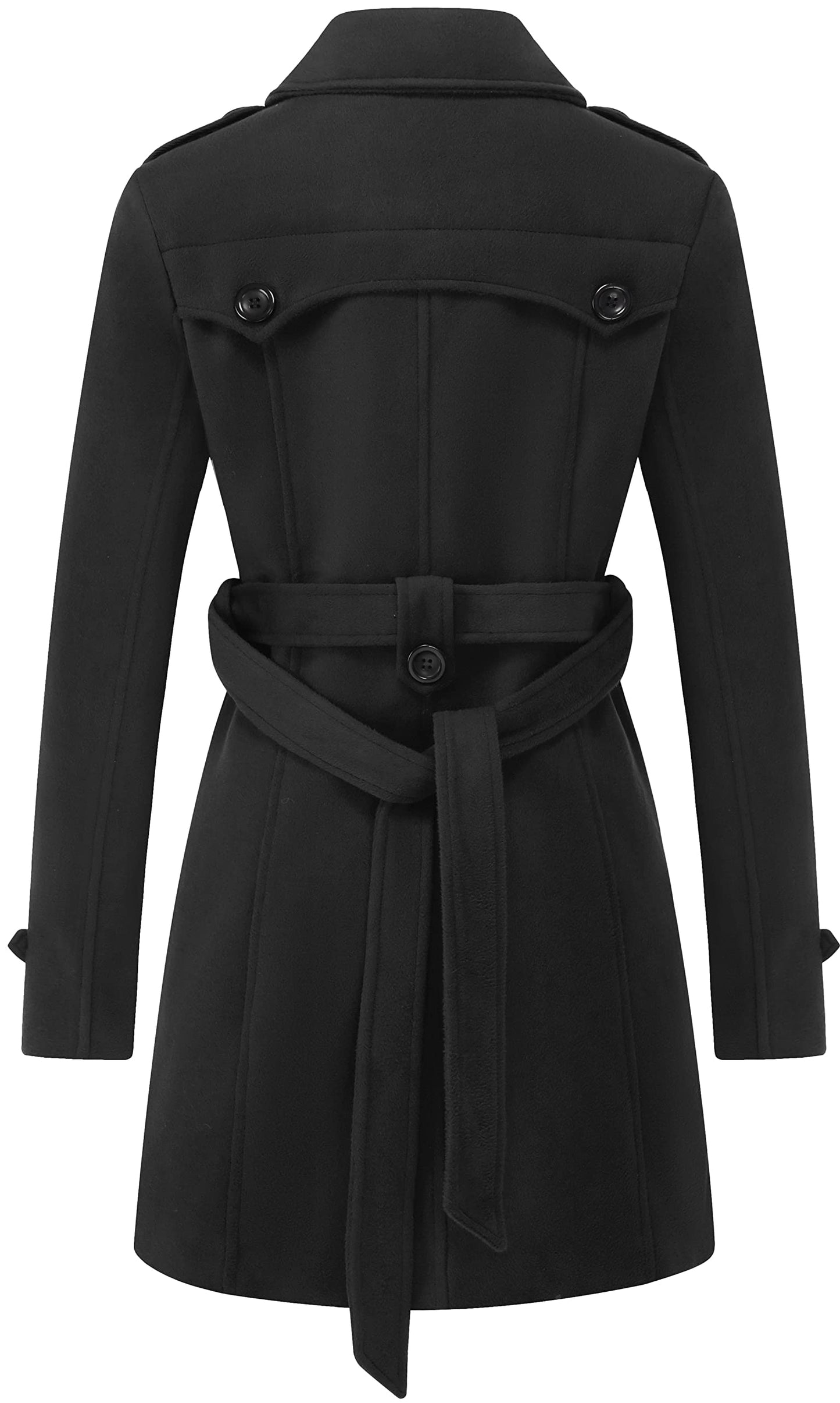 GGleaf Women's Classic Double Breasted Pea Coat Winter Mid-Long Slim Trench Coat with Belt