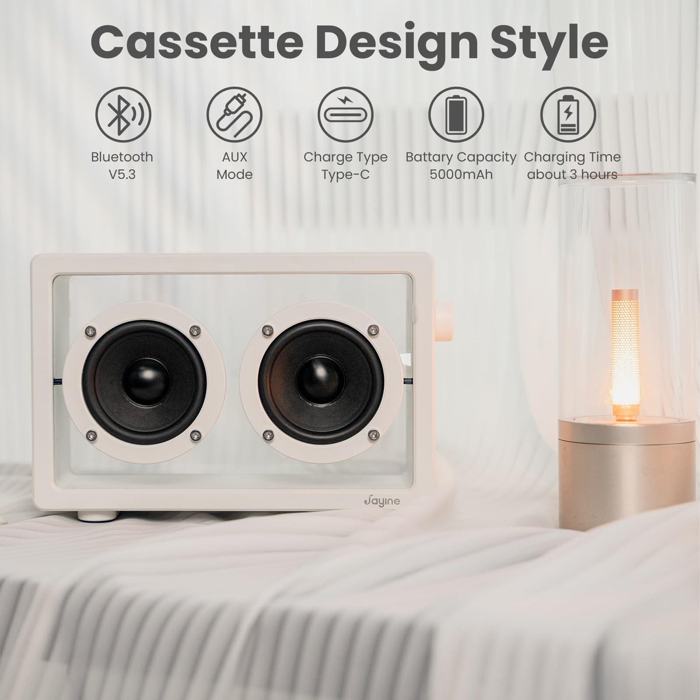 Haut-parleur Bluetooth portable à cassette, haut-parleurs minimalistes 16 W, Bluetooth sans fil, son HD puissant et large compatibilité V5.3 pour intérieur et extérieur – Noir 