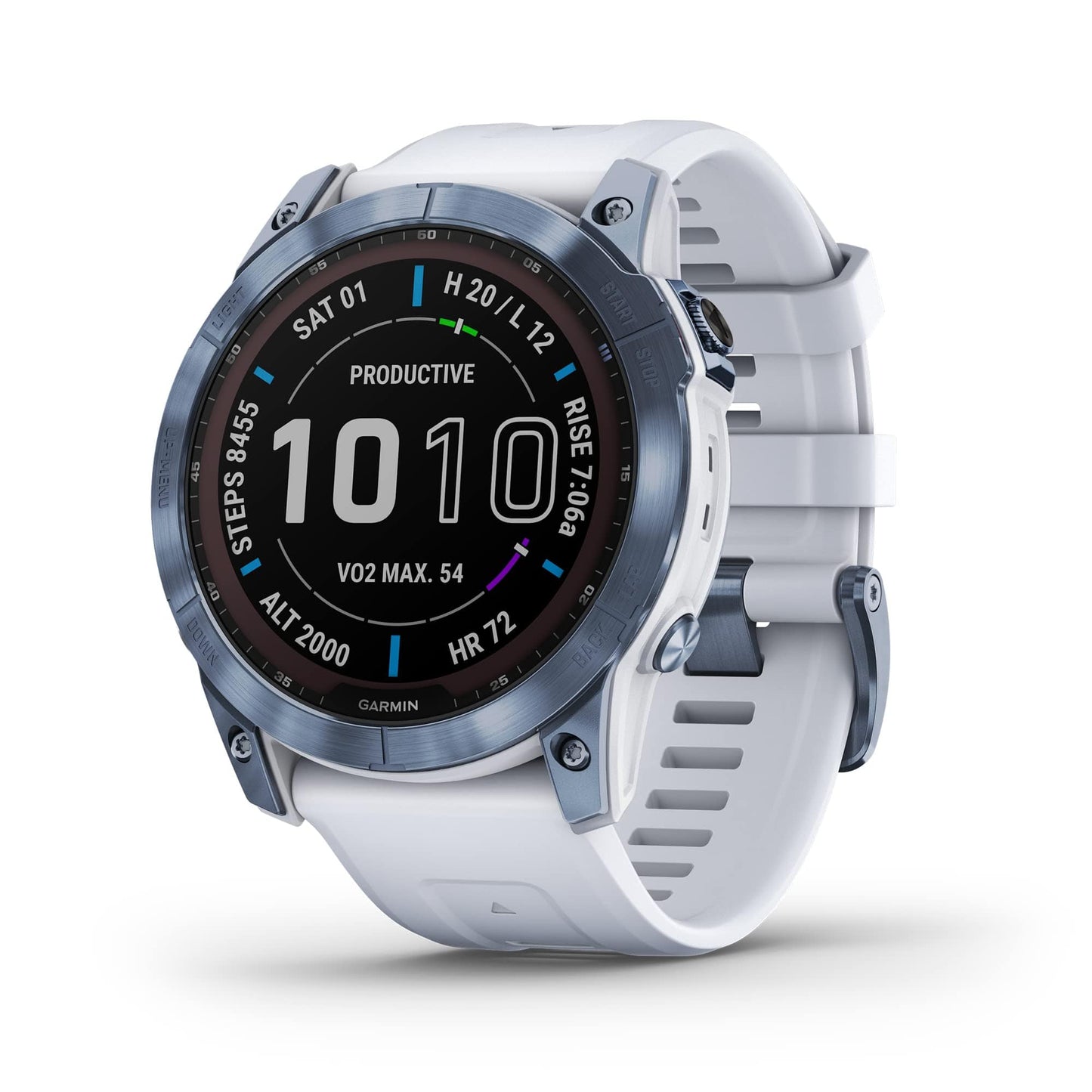 Garmin fenix 7S, smaller sized adventure smartwatch, rugged outdoor watch with GPS, touchscreen, health and wellness features, silver with graphite band, 010-02539-00