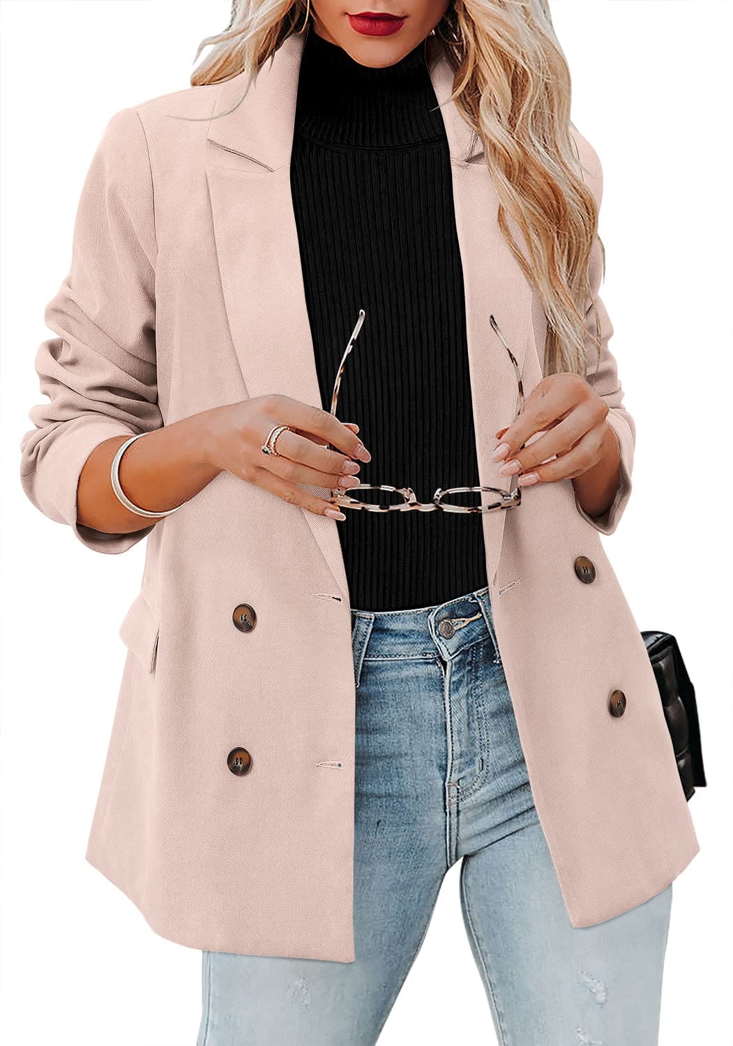 CRAZY GRID Womens Casual Blazer Jacket Long Sleeve Open Front Work Office Blazer Lapel Button Jacket