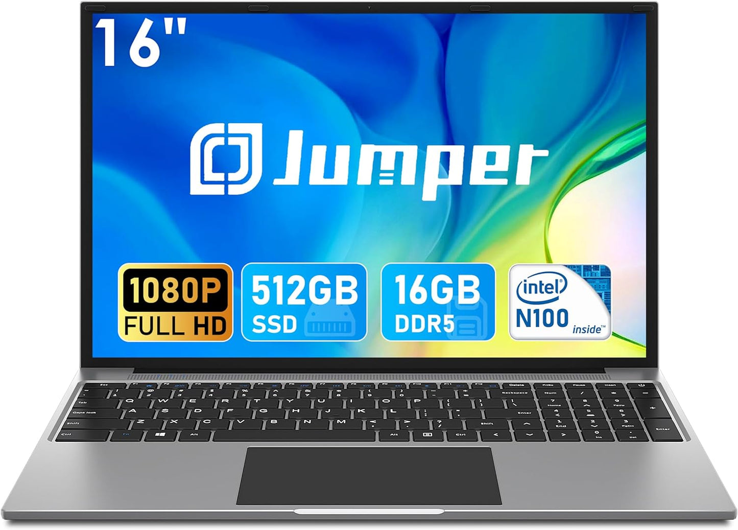 jumper 16 Inch Laptop, 16GB RAM 512GB SSD, Laptops Computer with 12th Intel N100 CPU(3.4GHZ), 1080P FHD IPS Display（1920x1200）, 2.4G/5G WiFi, 4 Stereo Speakers, Cooling System, 38WH Battery, Type-C. Xpress