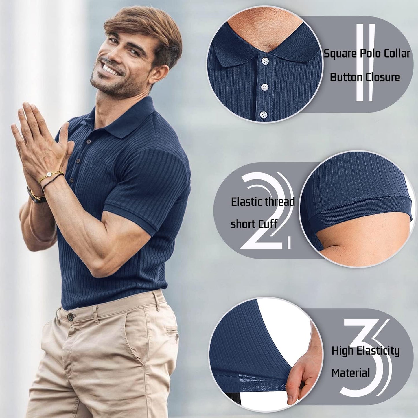 Muscle Polo Shirts for Men Slim Fit Short Sleeve Golf Shirts Men Dry Fit Shirts Casual Stylish Clothes